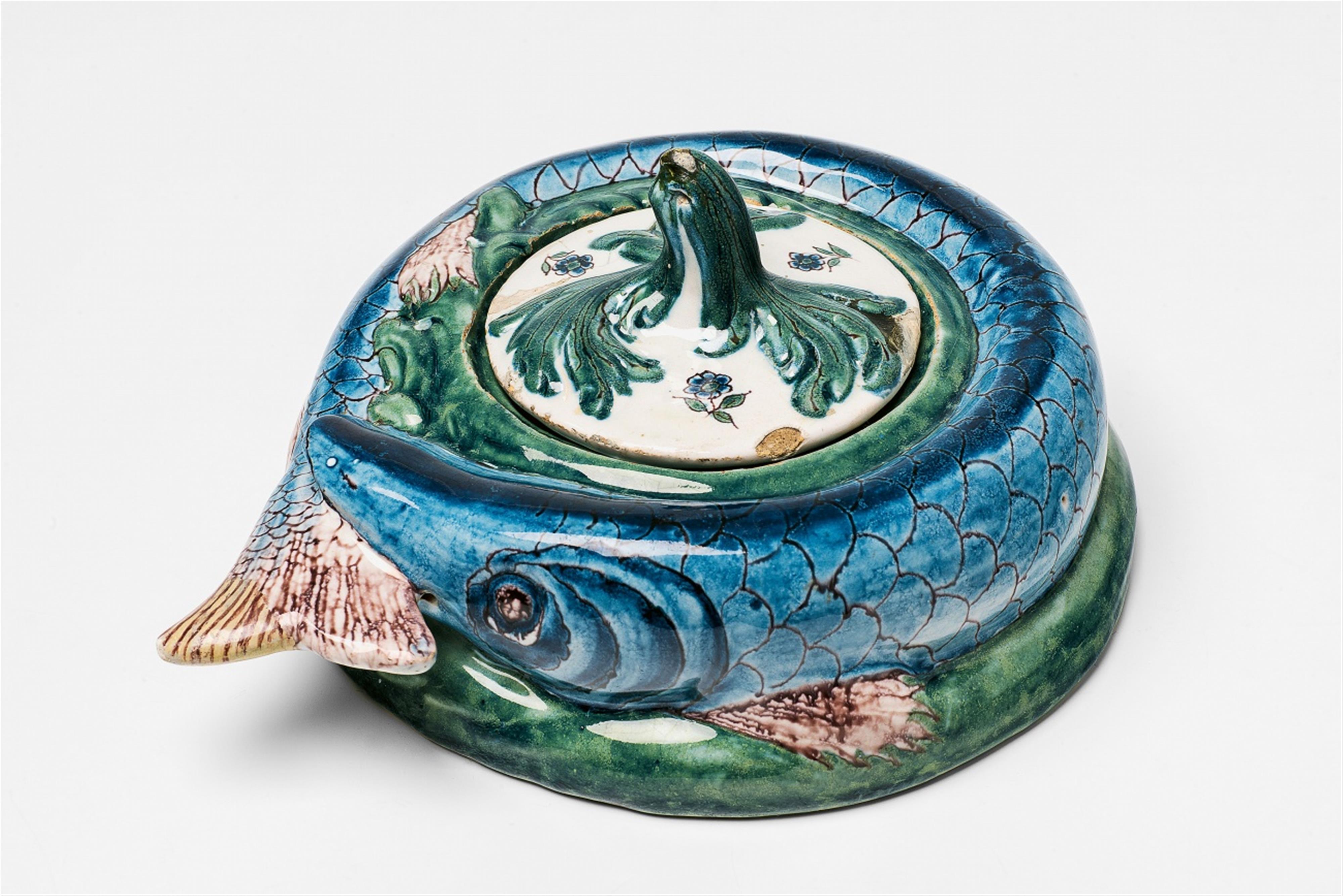 A Netherlandish faience tureen formed as a pike - image-1