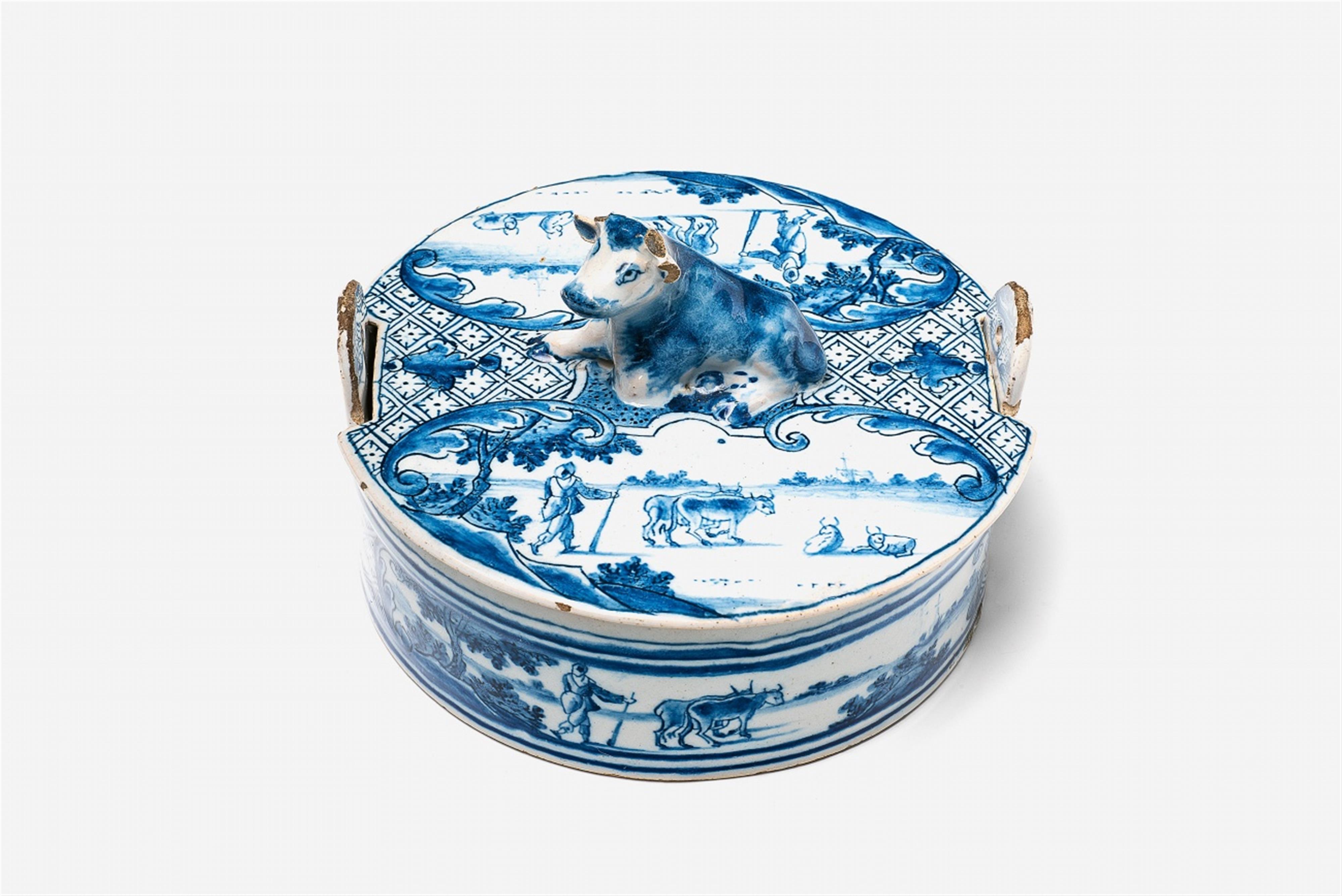 A blue and white Delft faience butter dish - image-1