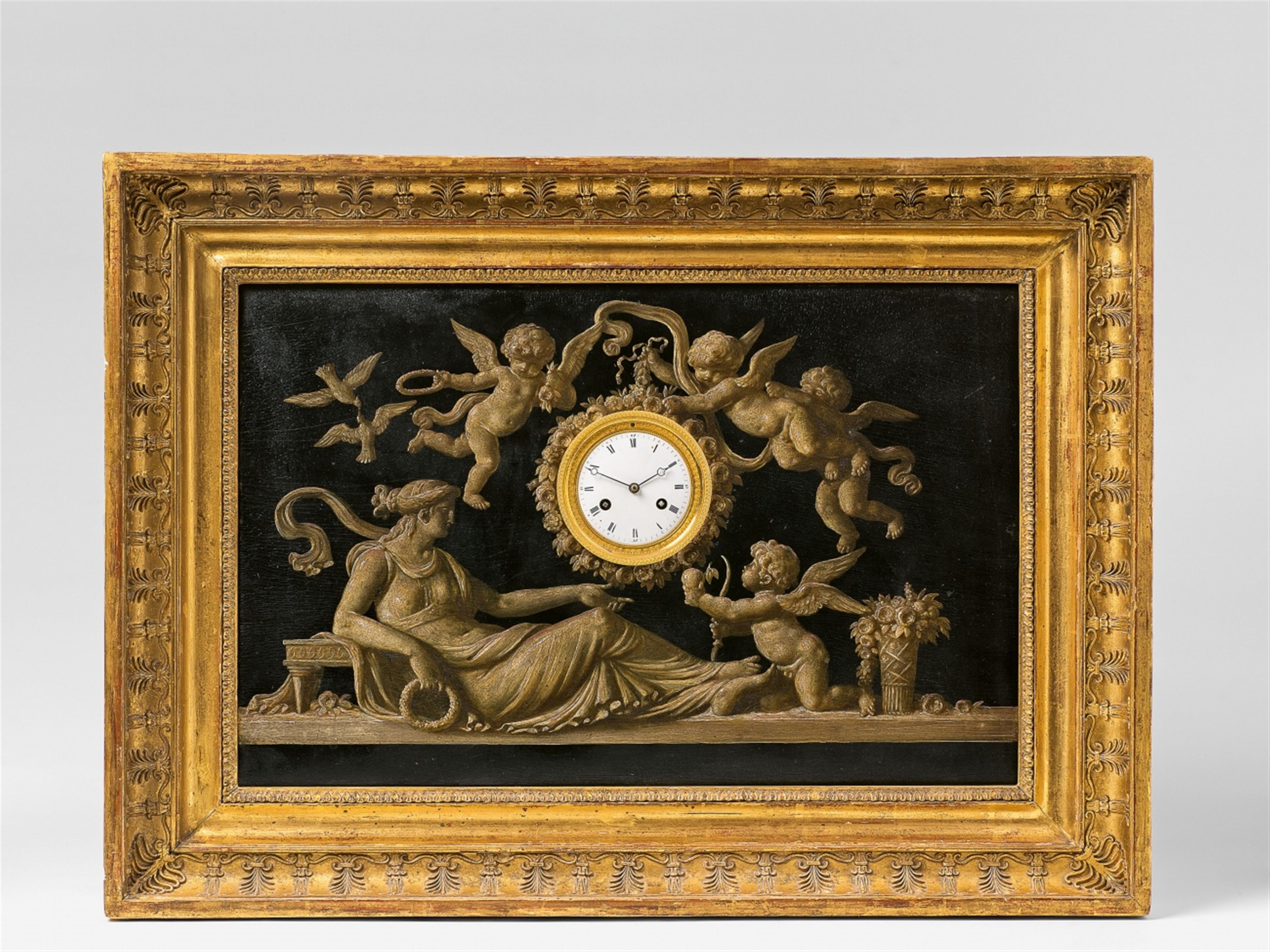 A painted Empire period panel with a clock - image-1