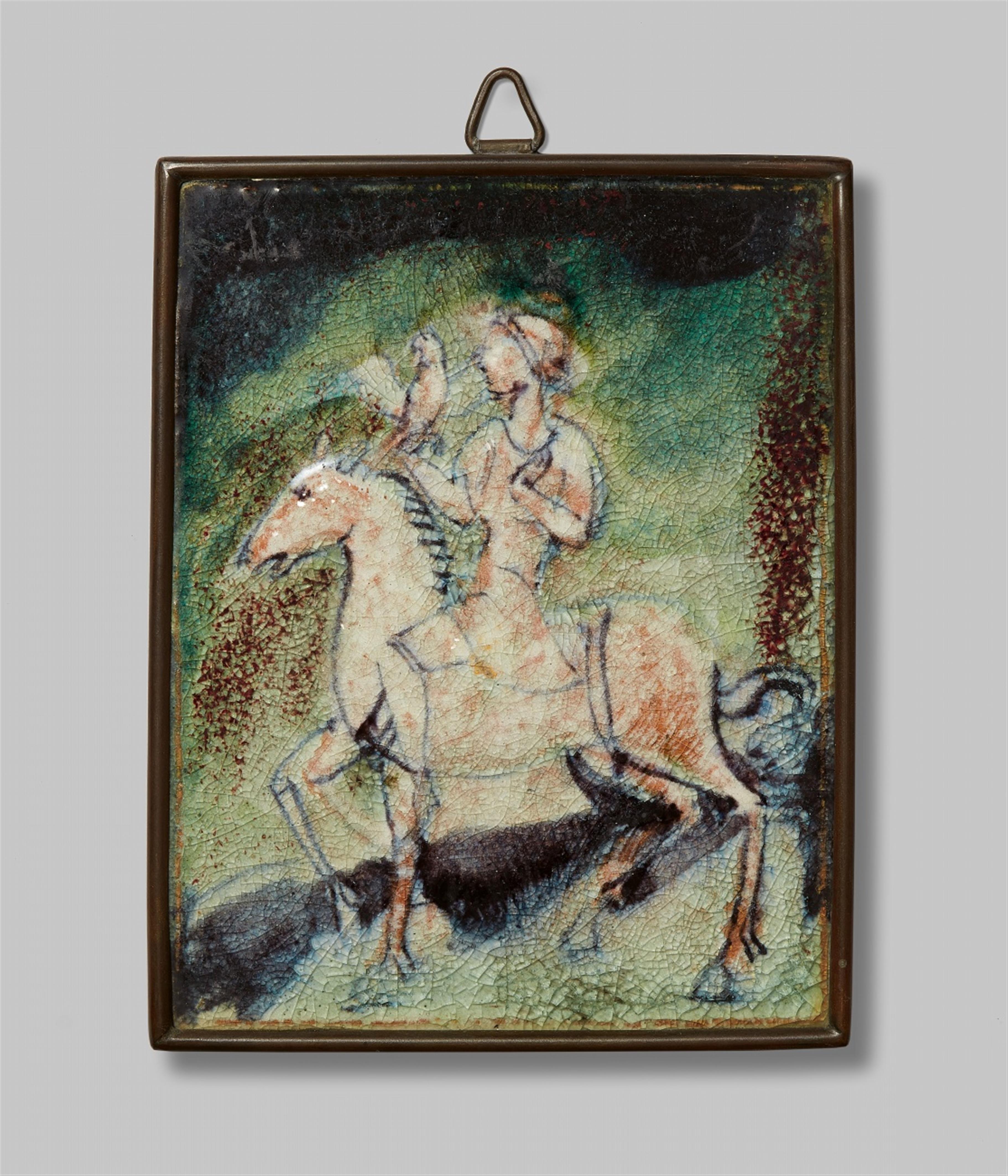 A Karlsruhe earthenware tile with a Persian rider - image-1