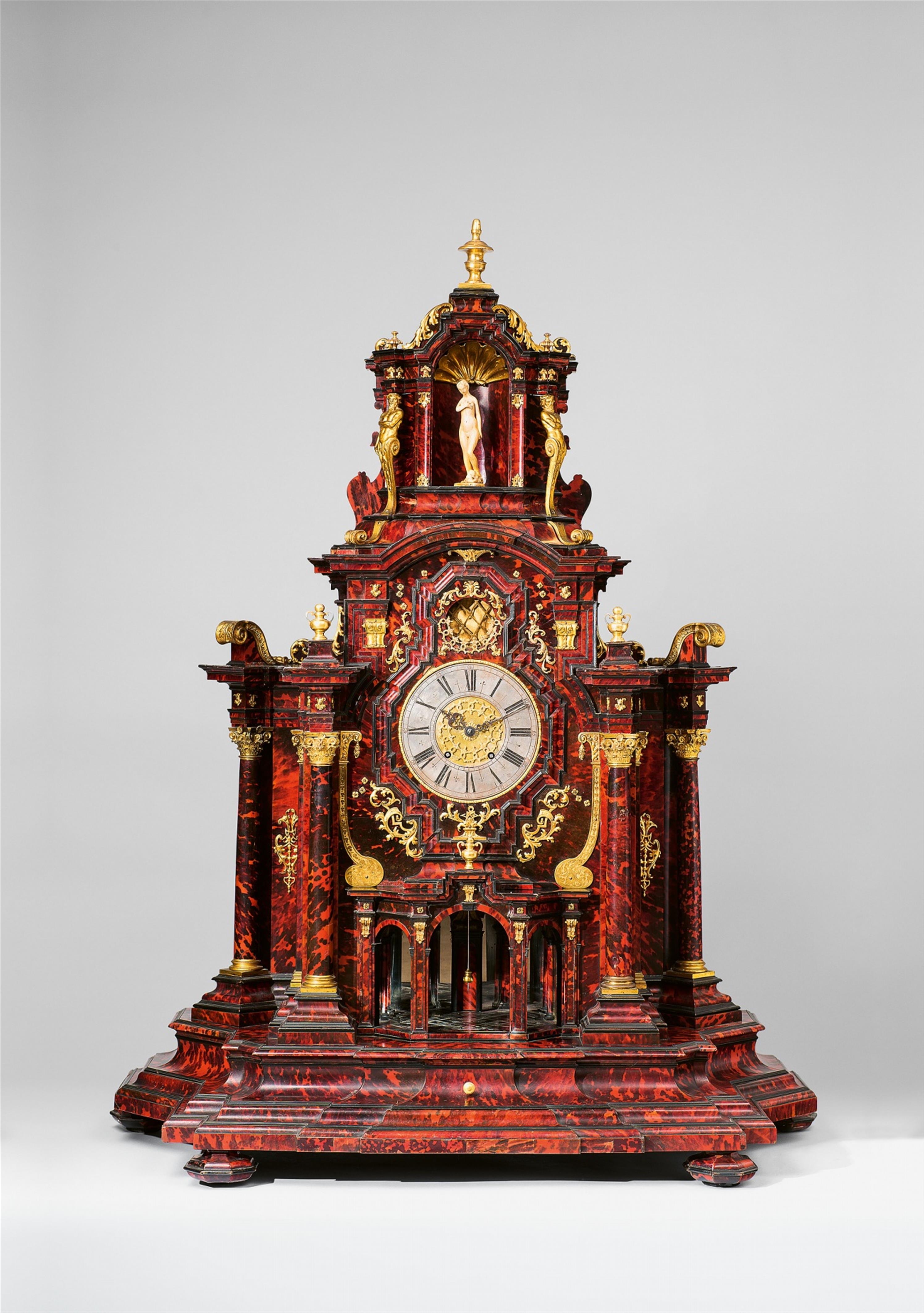 A splendid Augsburg tortoiseshell veneer cabinet and clock - image-1