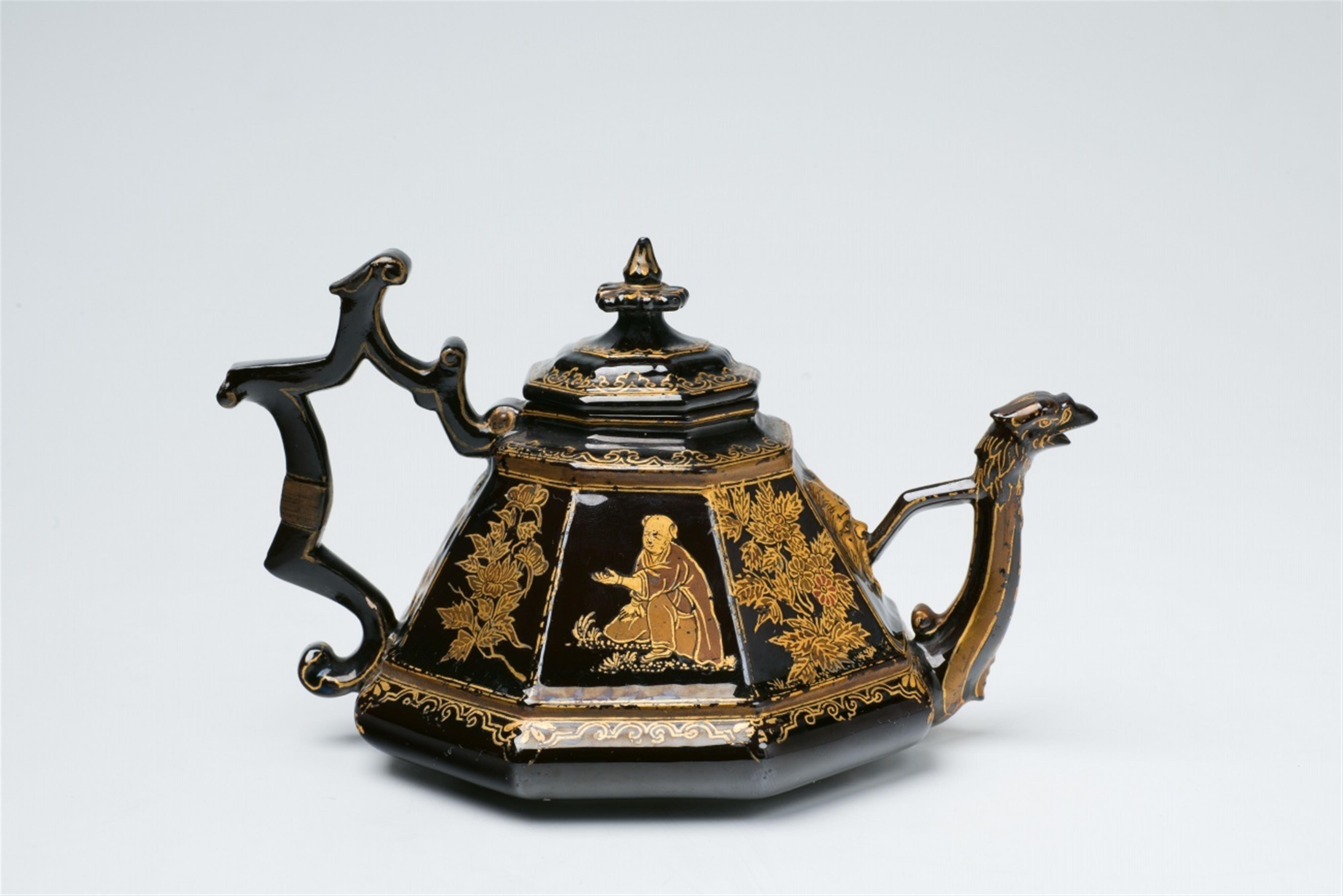 A rare early Meissen teapot with lacquered decor - image-1
