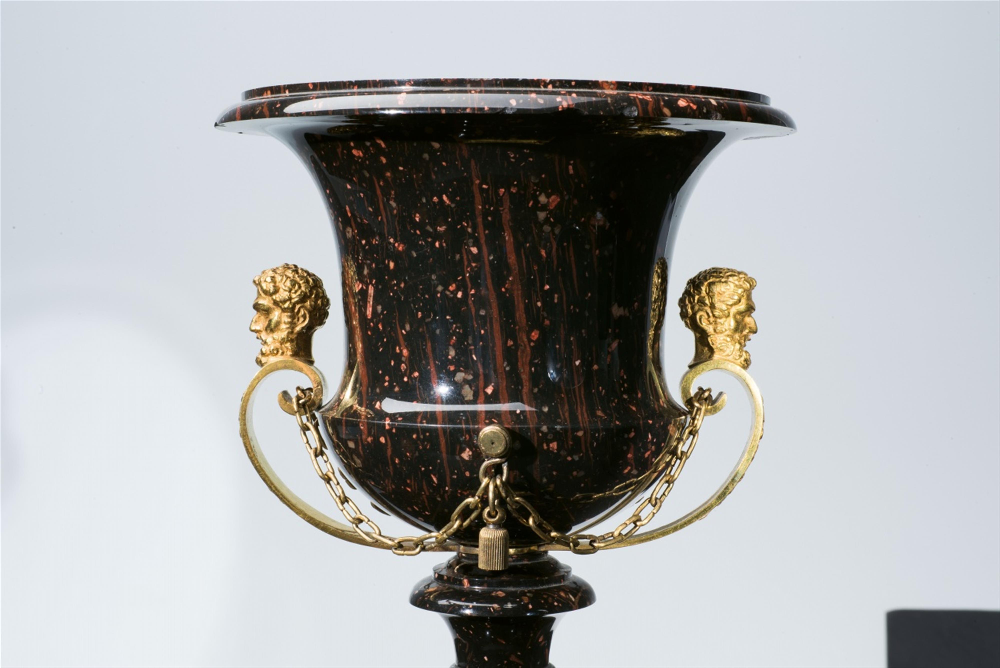 A rare set of five ormolu-mounted carved porphyry krater vases - image-2
