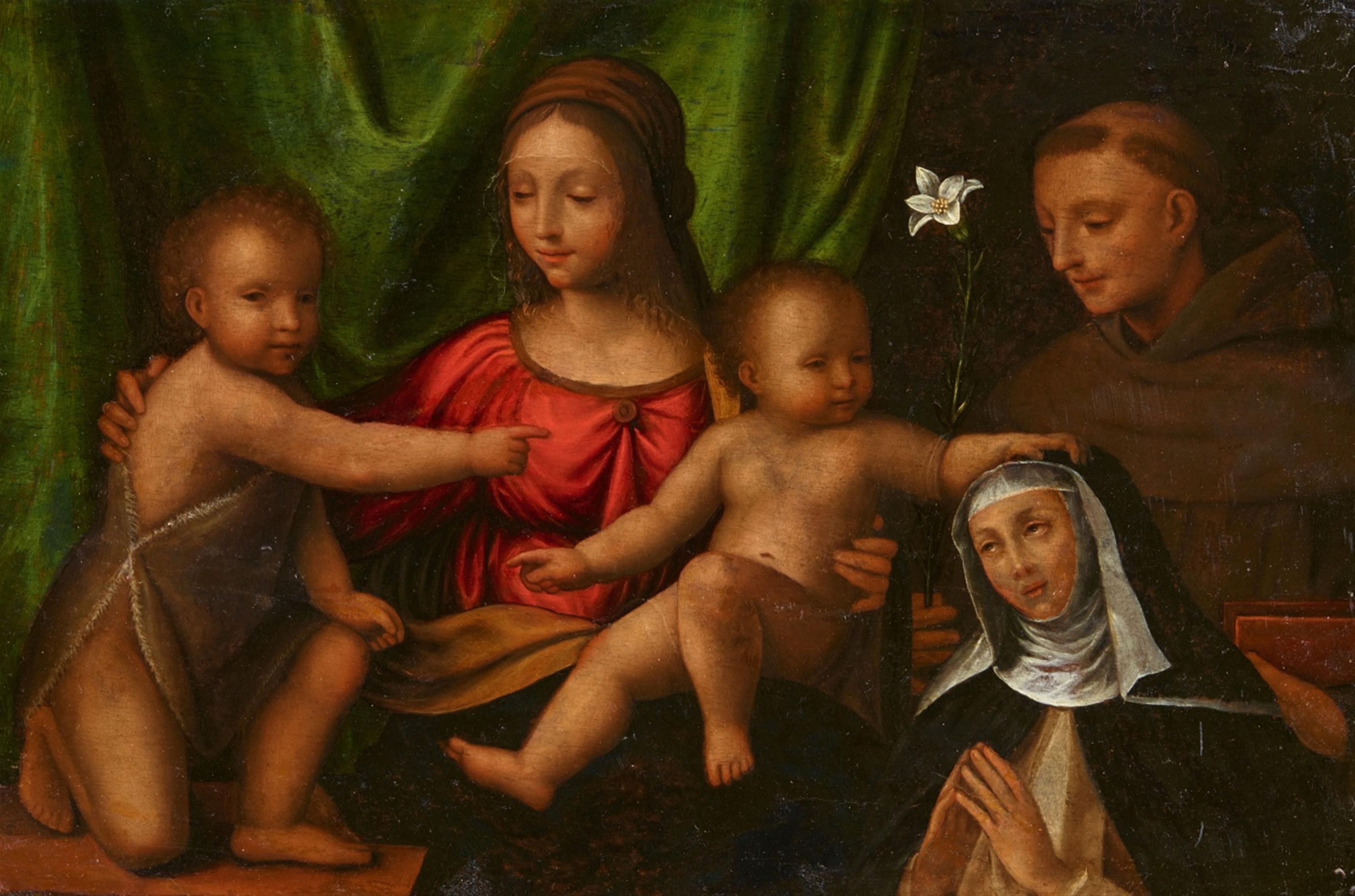 Norditalienischer Meister der 1. Hälfte des 16. Jahrhunderts - Madonna mit Jesuskind, Johannes dem Täufer, hl. Franziskus und einer Nonne - image-1