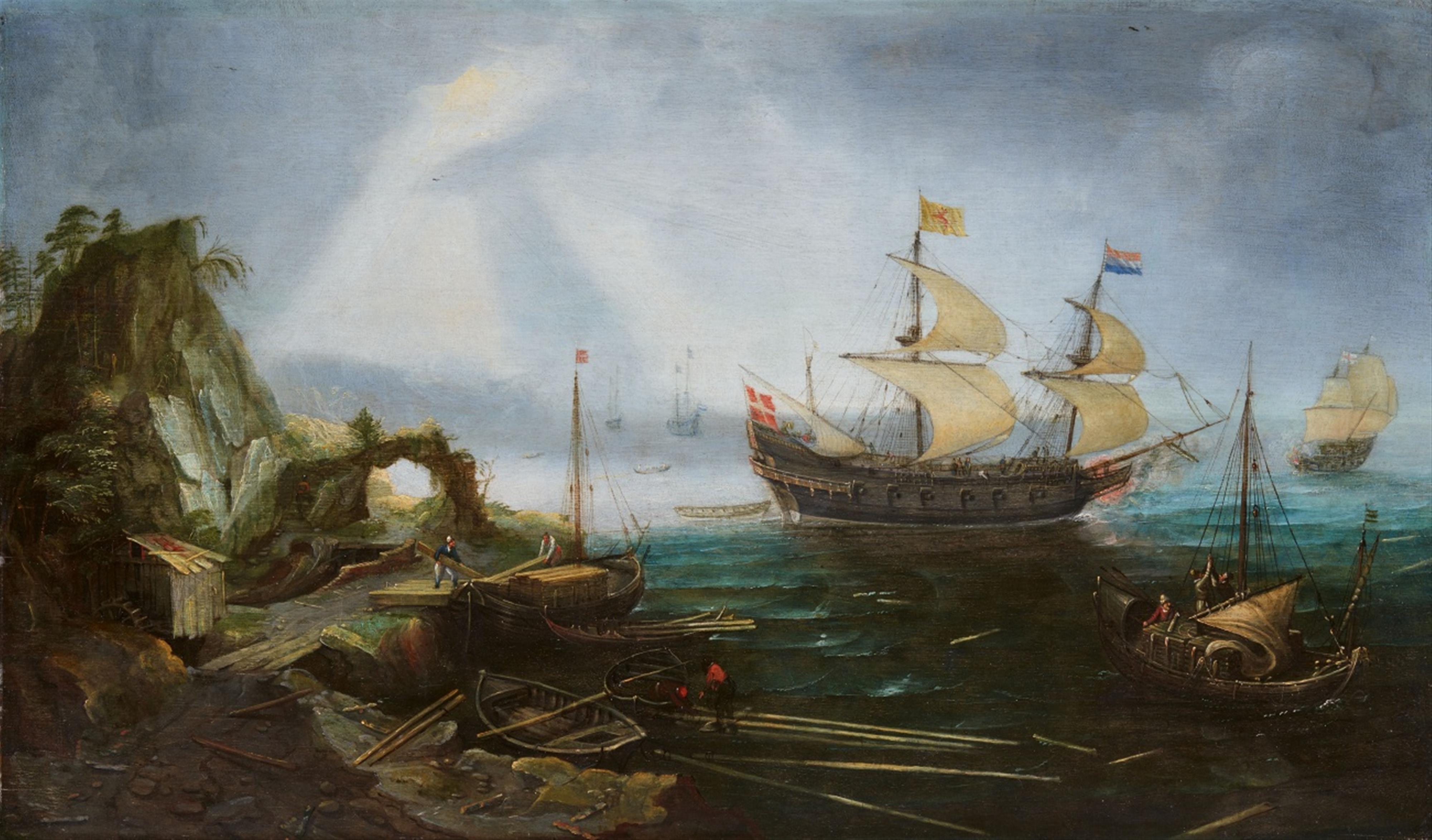 Cornelis Claesz van Wieringen - Coastal Landscape with a Warship at Anchor - image-1