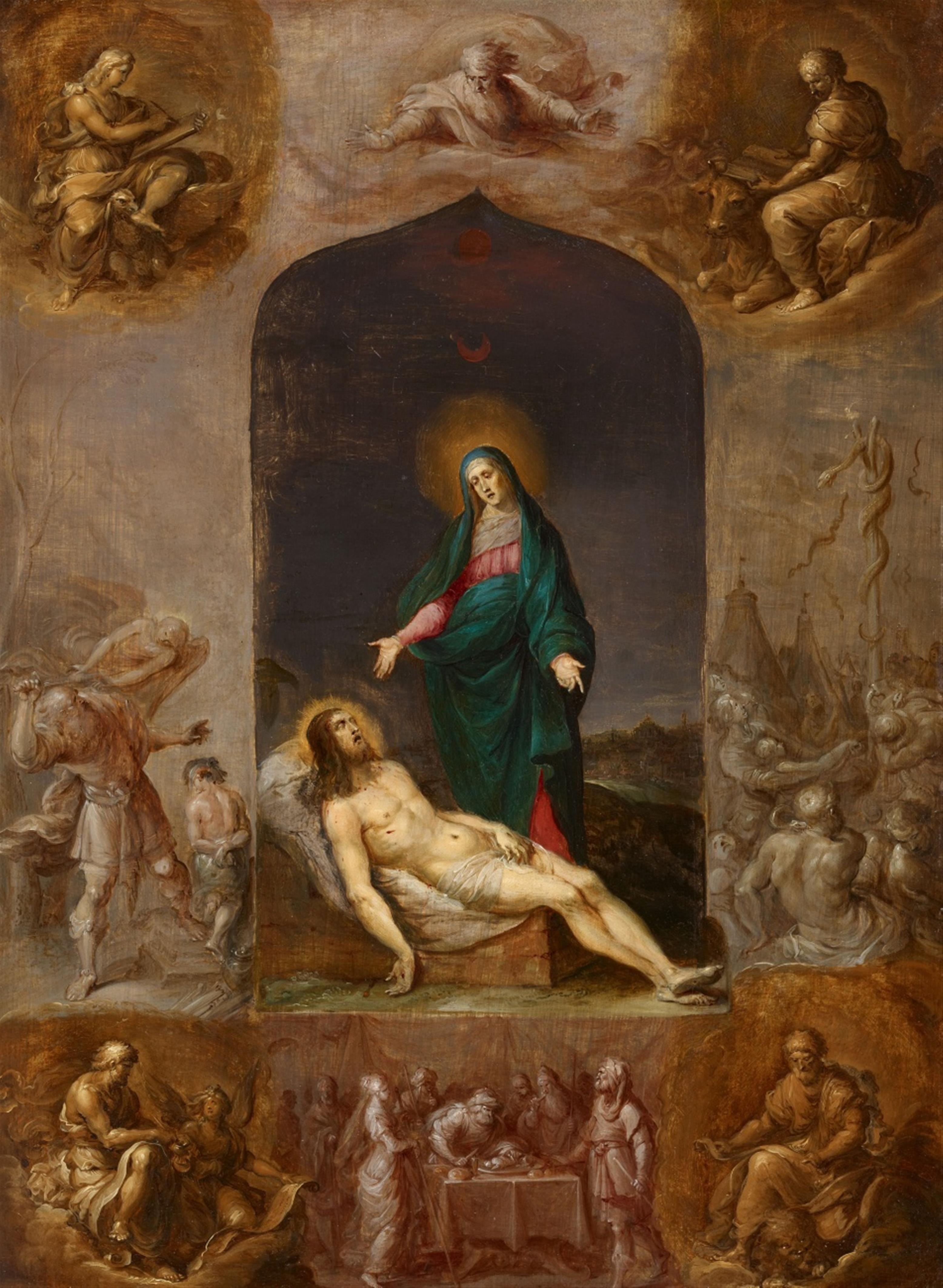Frans Francken d. J. - Pietà umgeben von Grisaillen mit den vier Evangelisten und Szenen aus dem Alten Testament - image-1