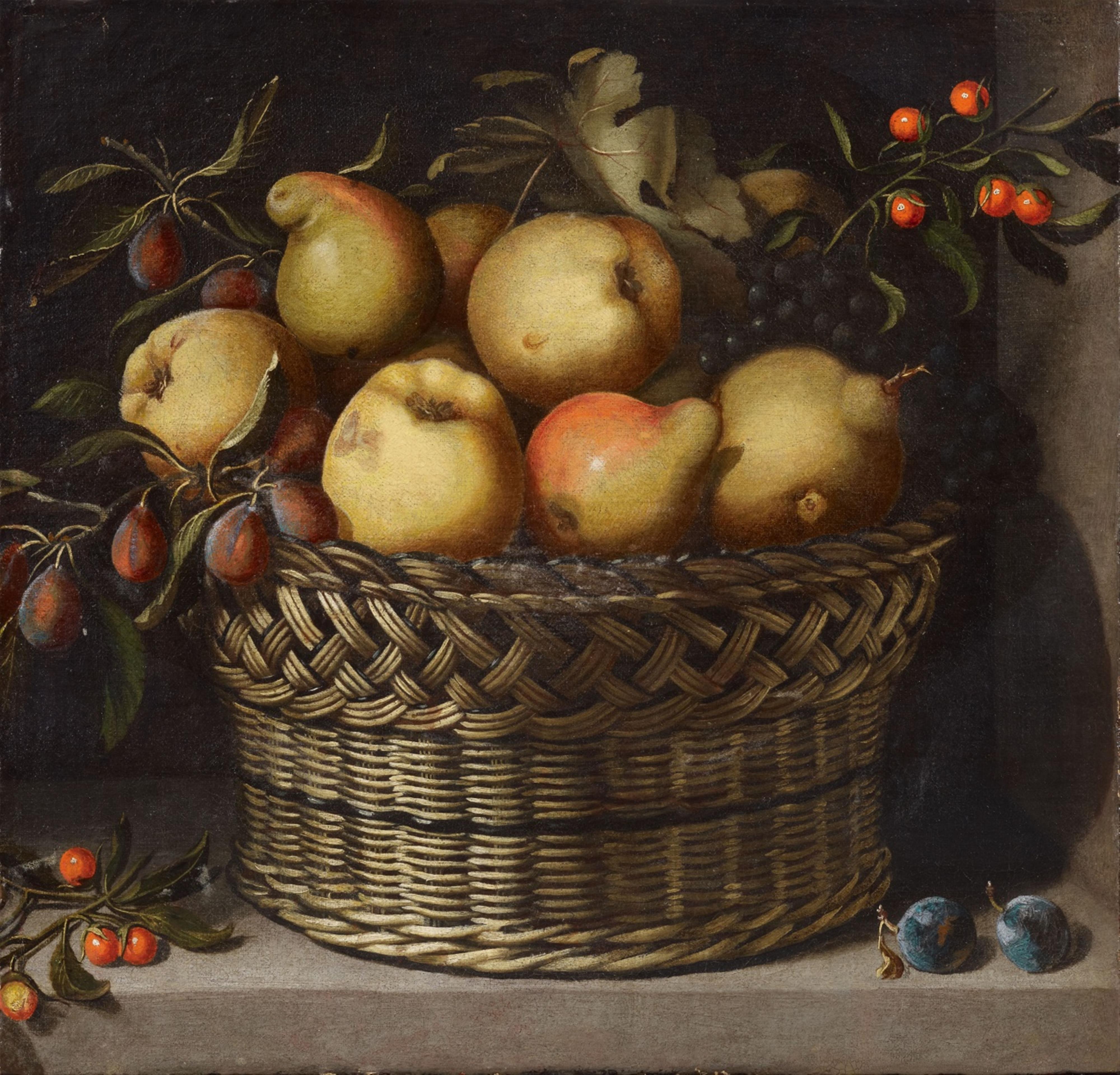 Juan van der Hamen Y León - Äpfel, Quitten, Pflaumen und Kirschen in einem Weidenkorb - image-1