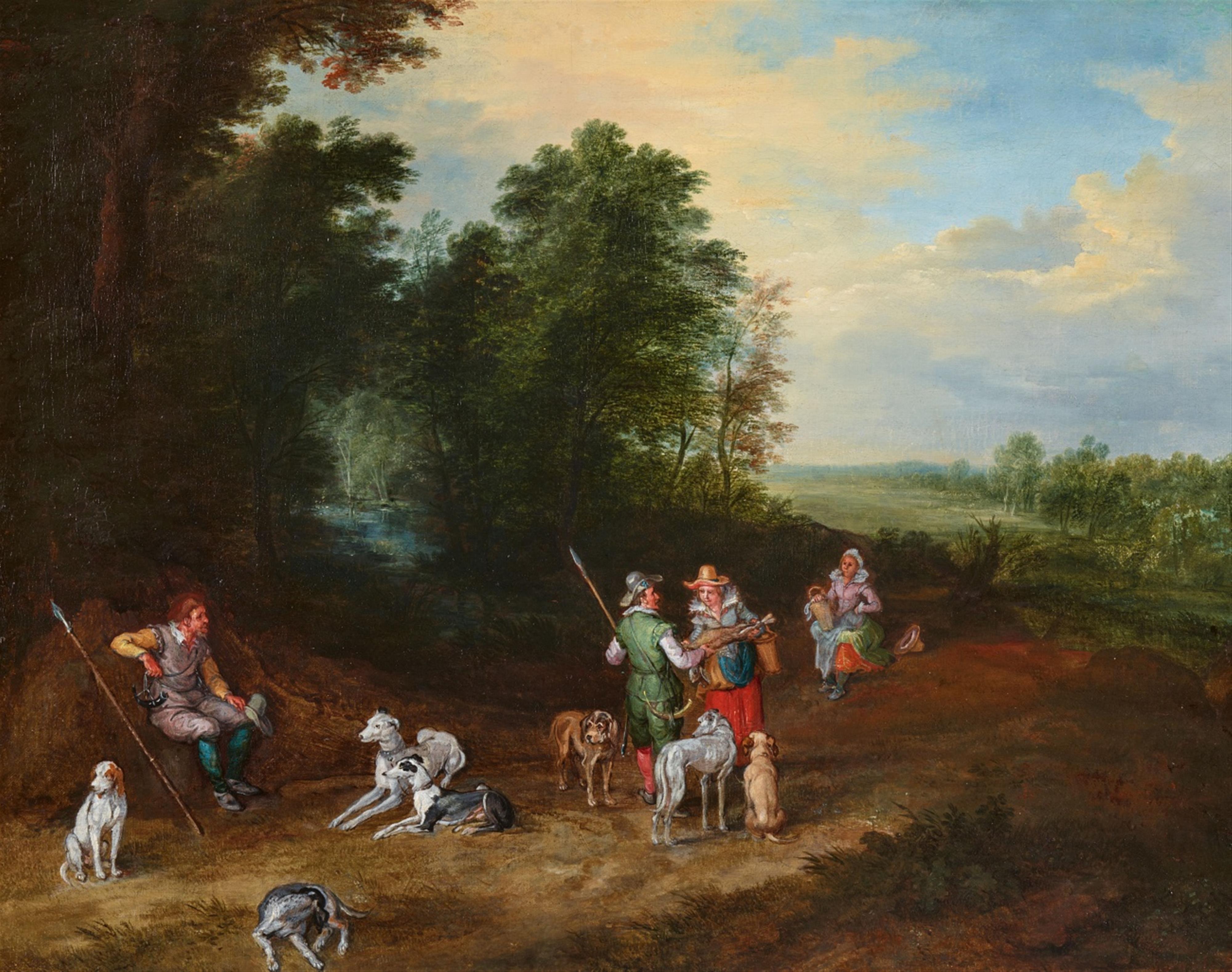 Jan Brueghel the Younger - Hunting Party in a Wooded Landscape - image-1