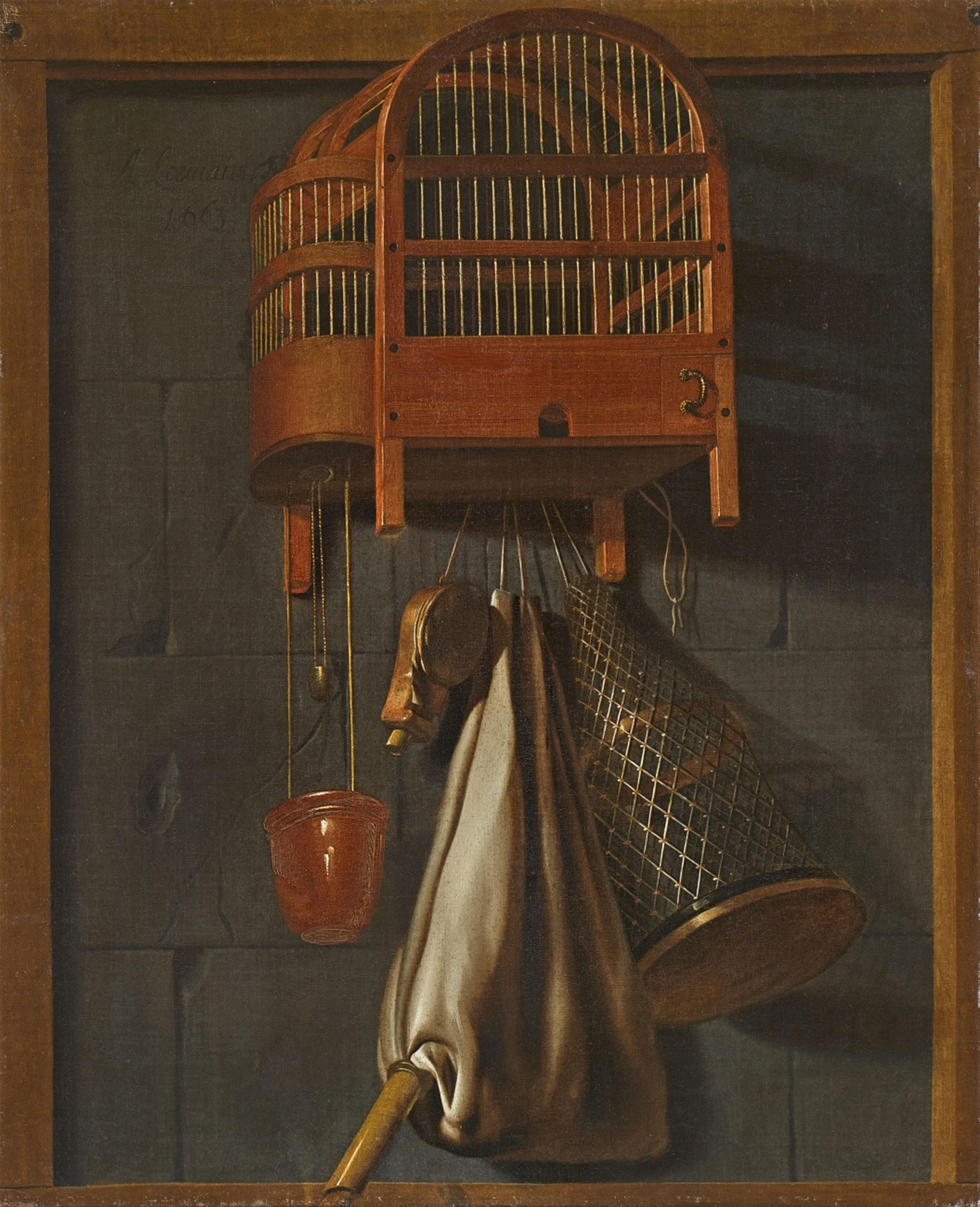 Antonie Leemans - Hunt Still Life with a Bird in a Cage - image-1
