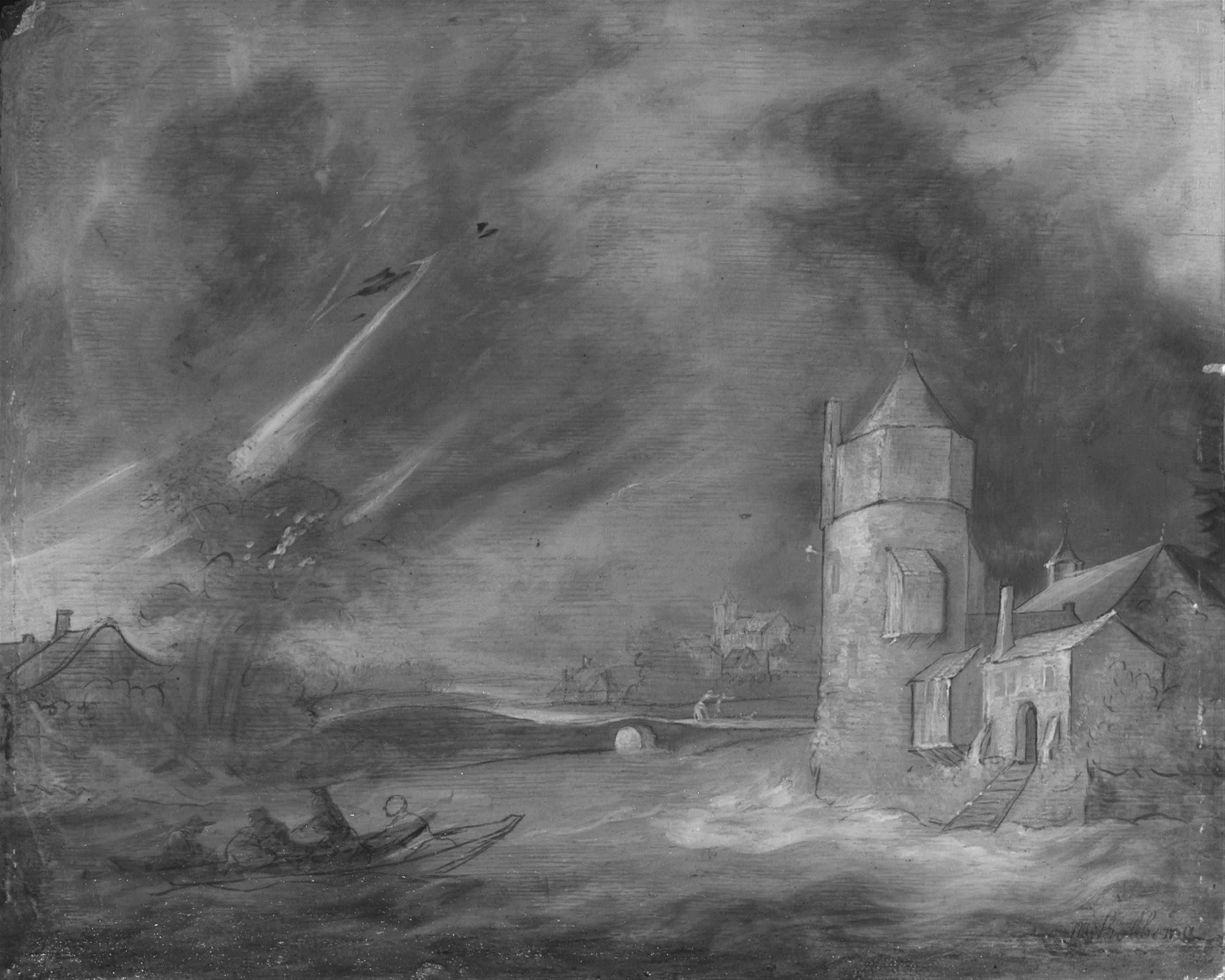 Meindert Hobbema - Stormy River Landscape with a Tower - image-2