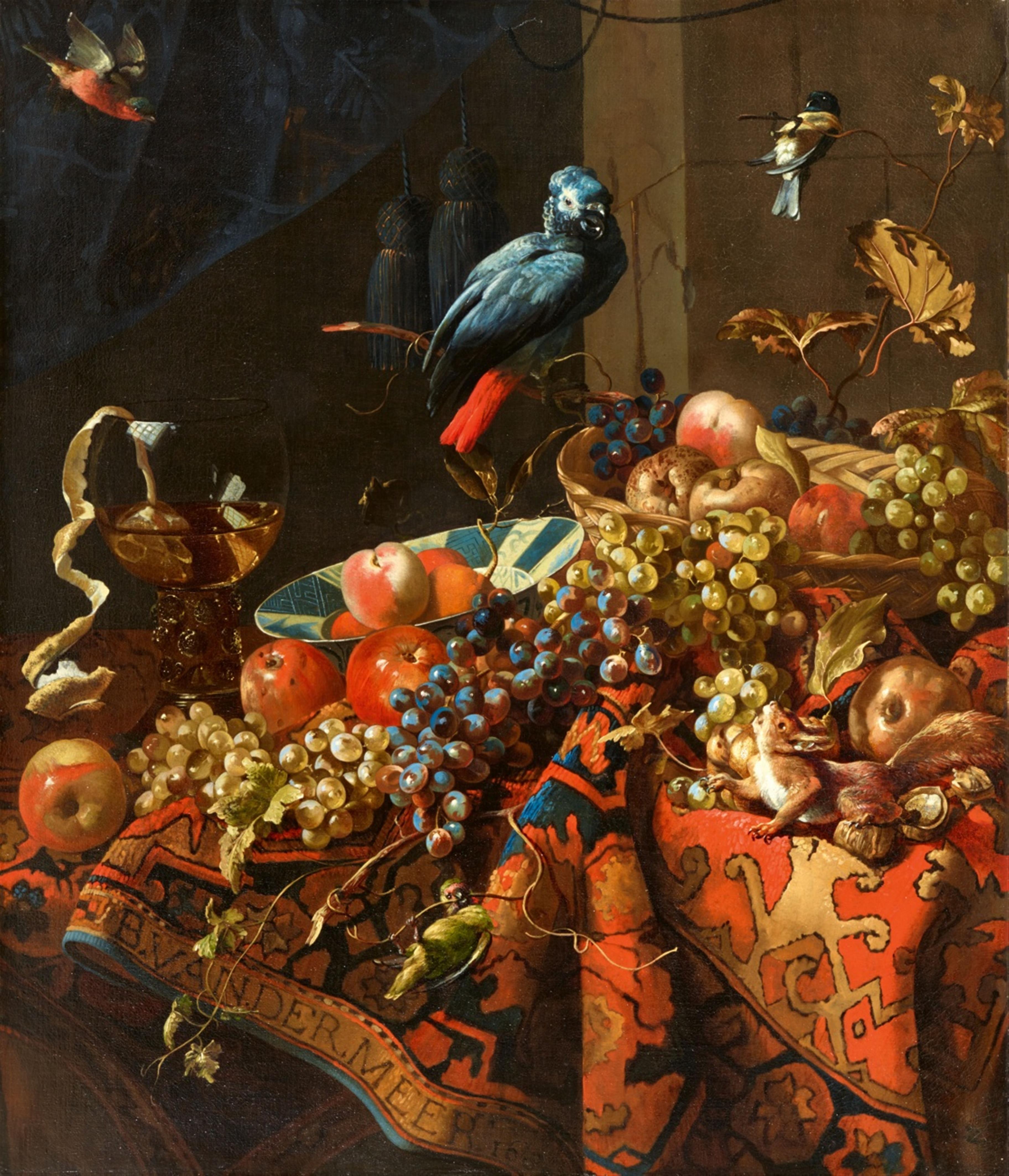 Barent van der Meer - Früchtestillleben mit einem Römer und Vögeln - image-1