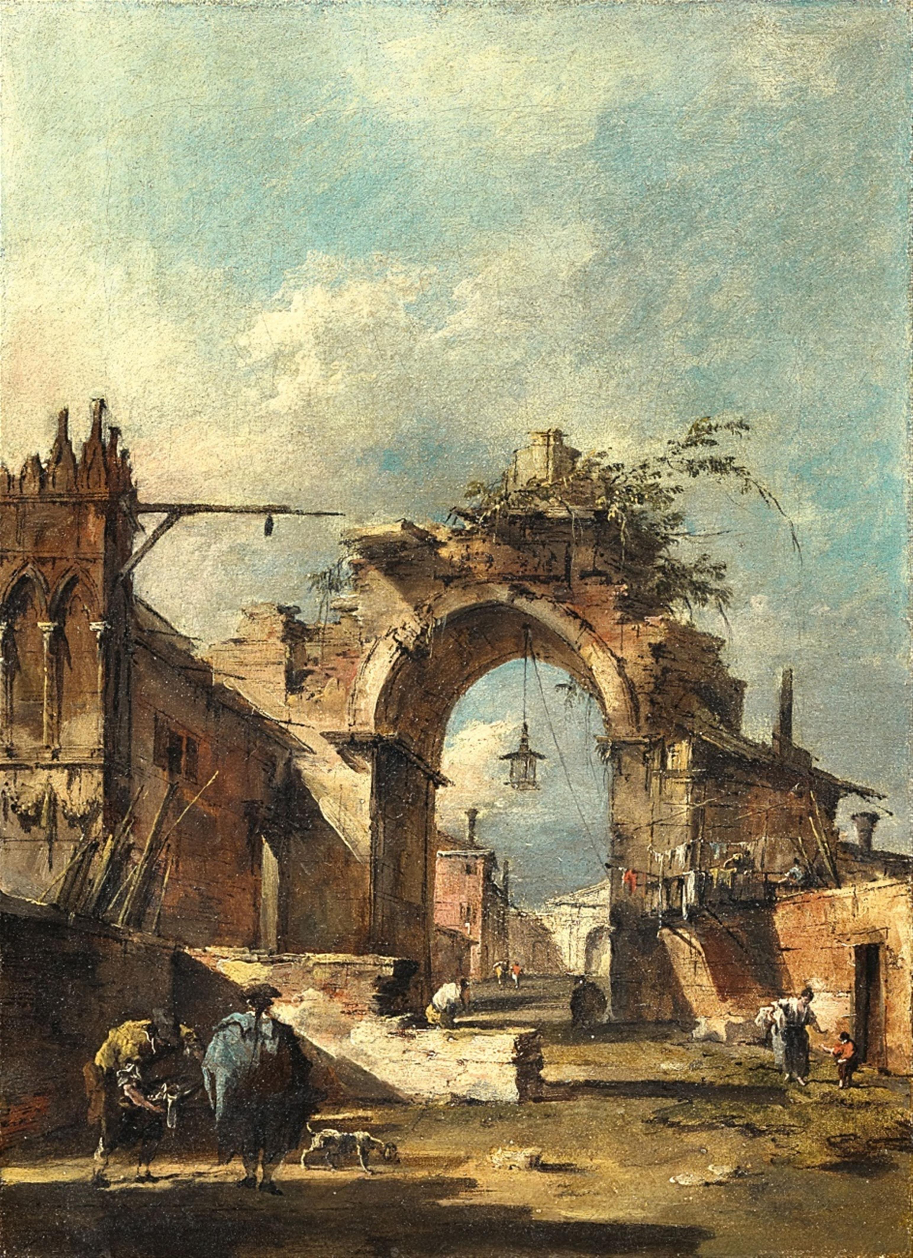 Francesco Guardi - Capriccio con Arco rovinato e mura di paese - image-1