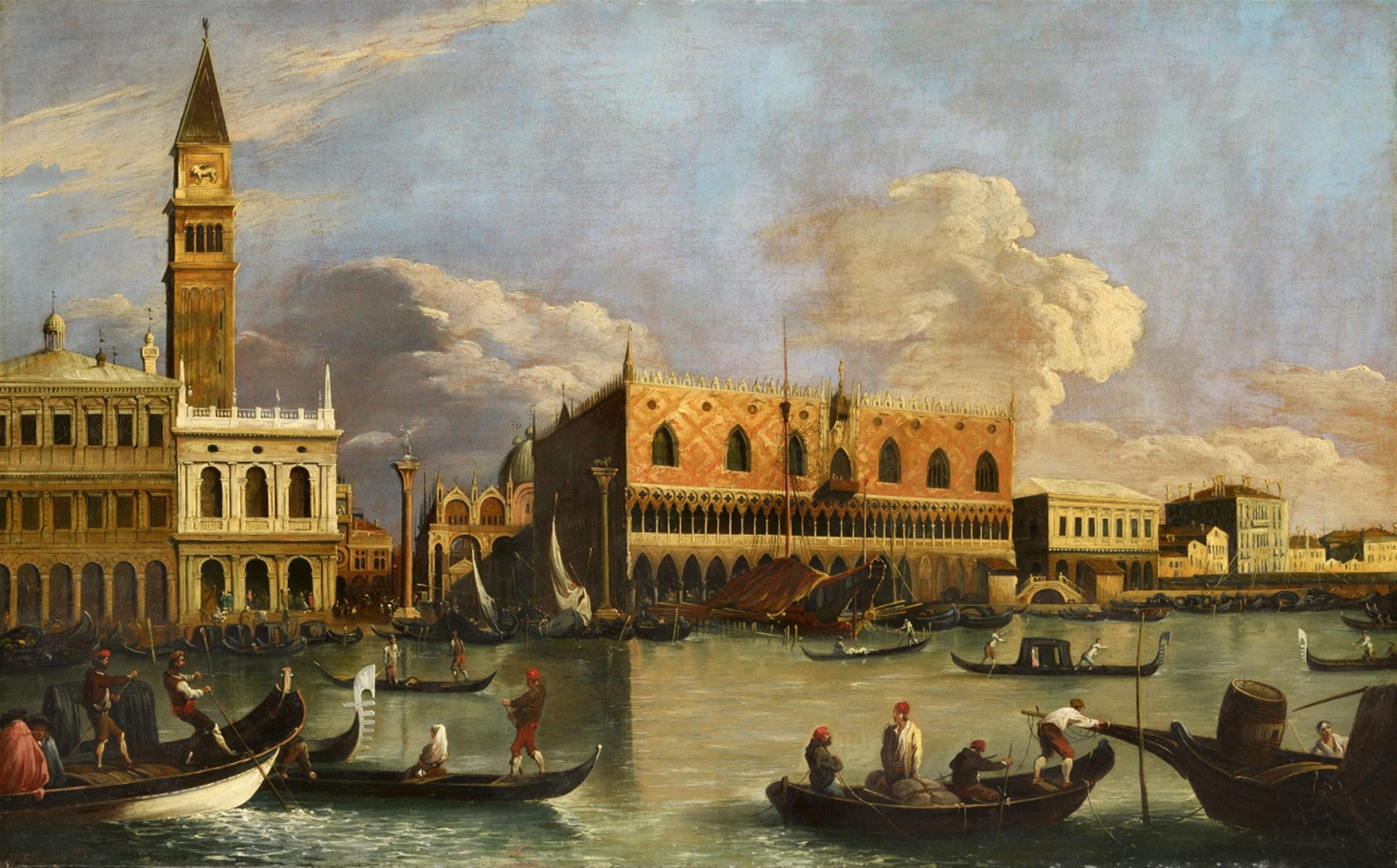 Venetian School circa 1800 - View of the Bacino di San Marco with the Doge's Palace, the Biblioteca Marciana and the Zecca - image-1