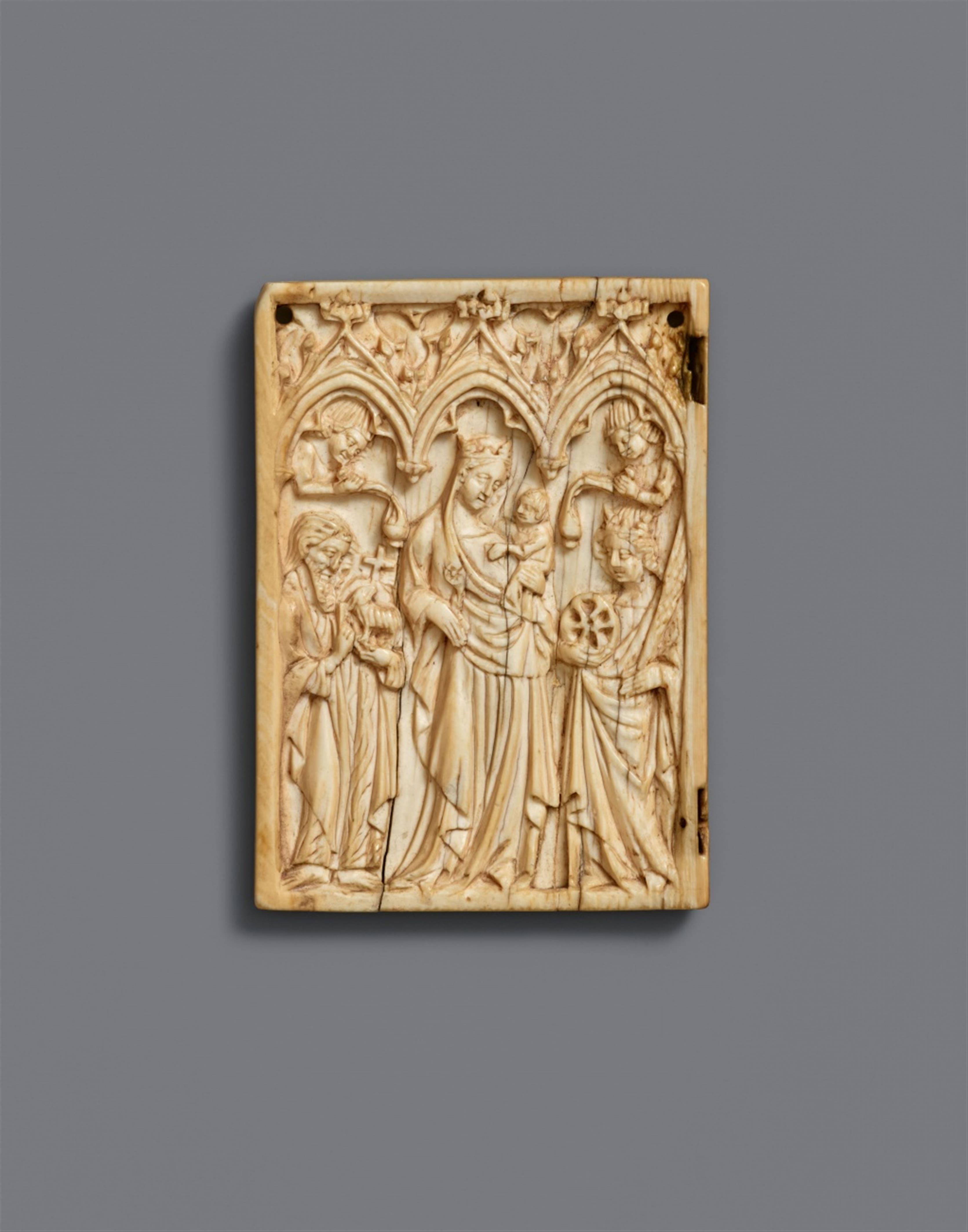 France late 14th century - A late 14th century French carved ivory relief of the Virgin with the Child and Saints - image-1