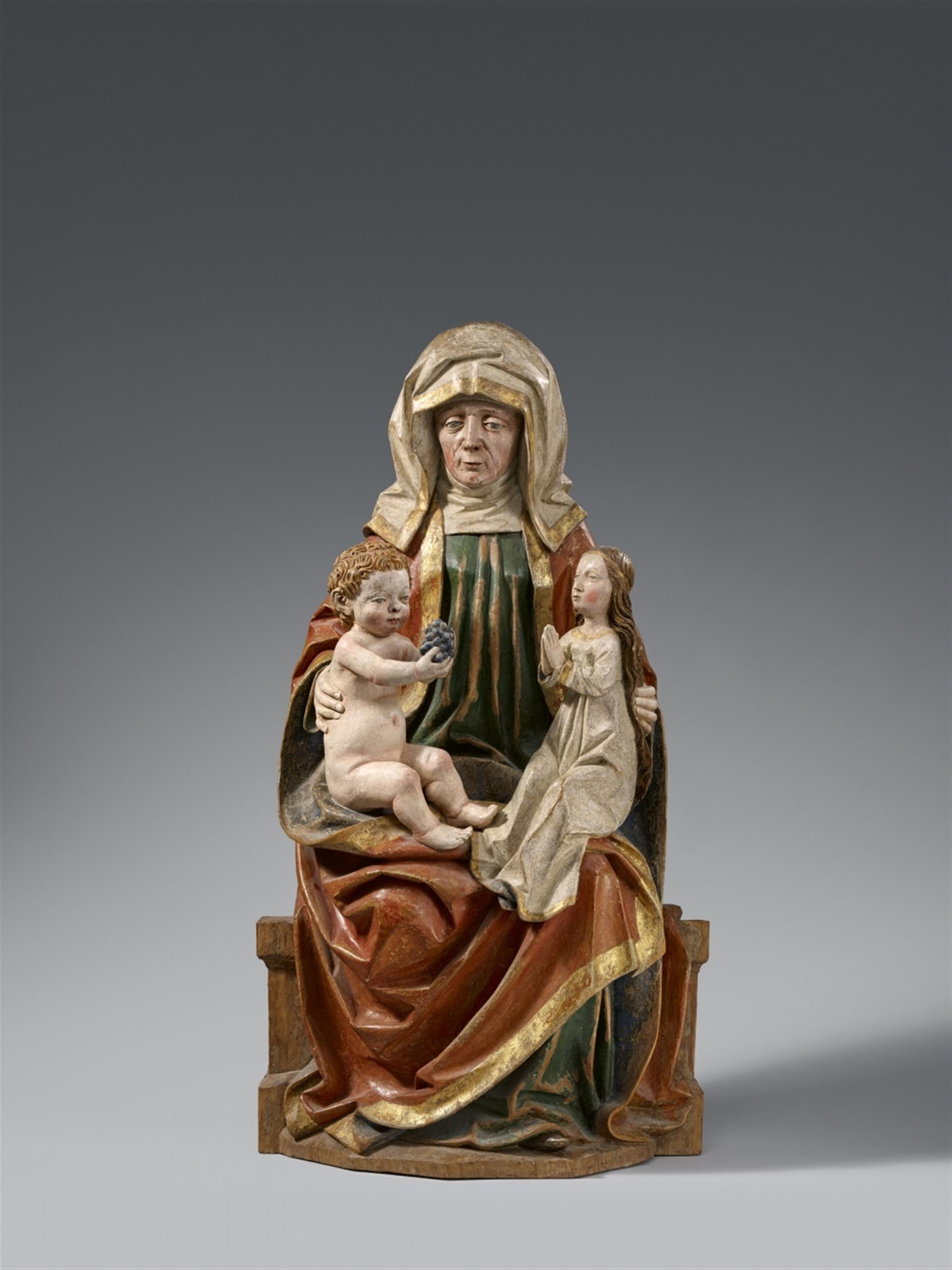 Franconia circa 1480/90 - A Franconian carved wood figure of Anna Selbdritt, circa 1480/90 - image-1