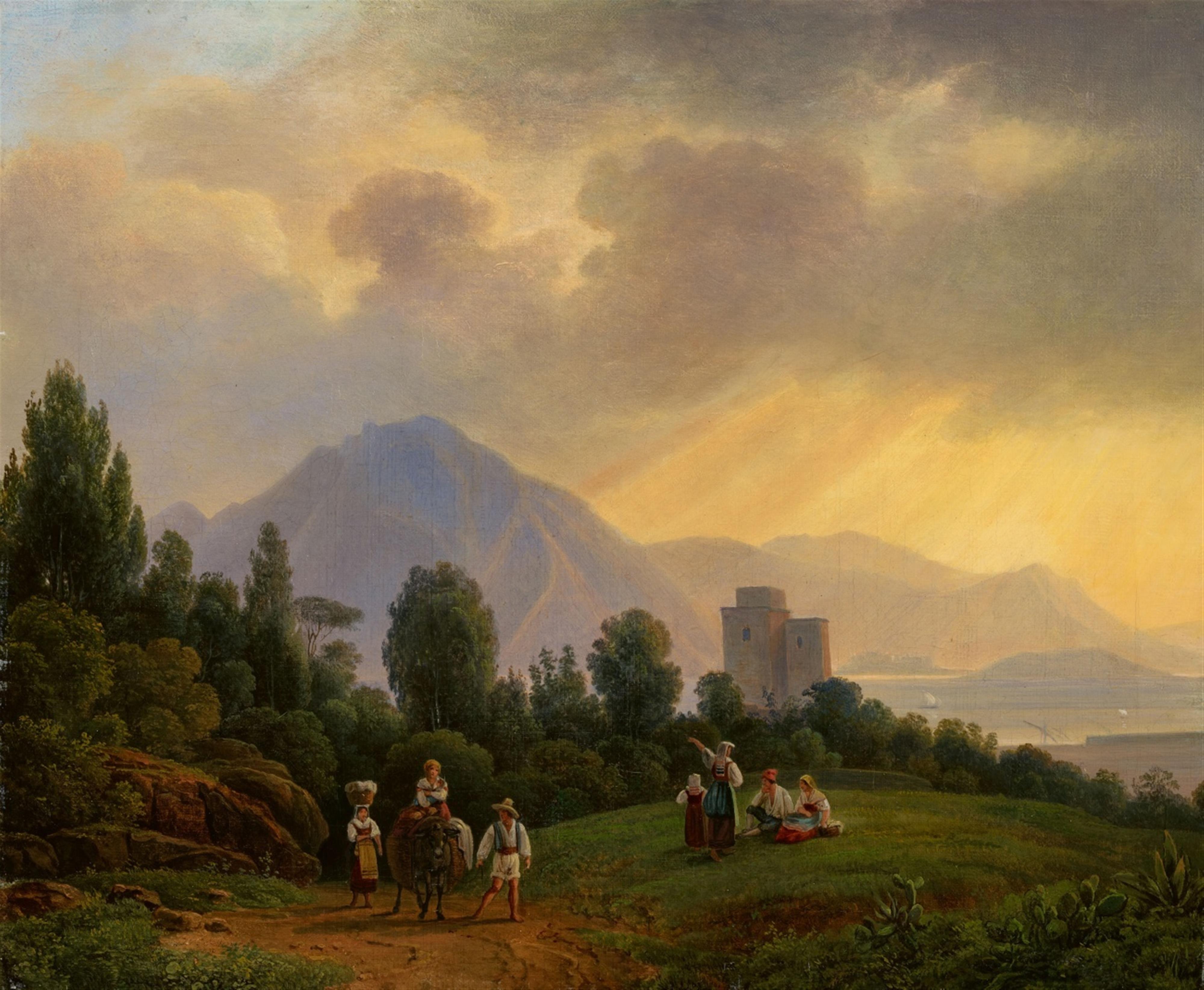 Johann Nepomuk Schödlberger - North Italian Landscape with Peasants Returning Home and Figures at Rest - image-1