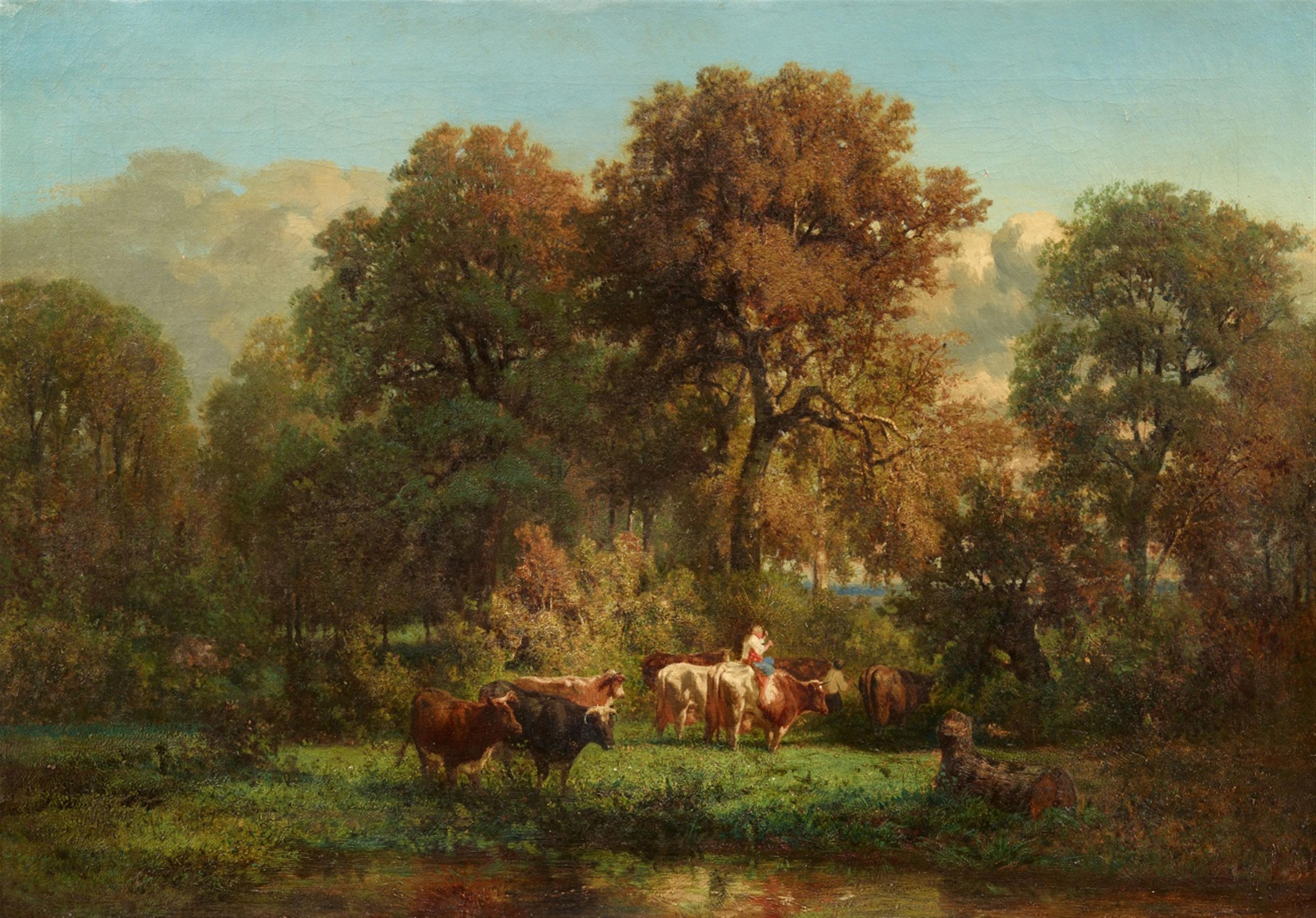 Troyon - Wooded Landscape with a Herd of Cattle - image-1