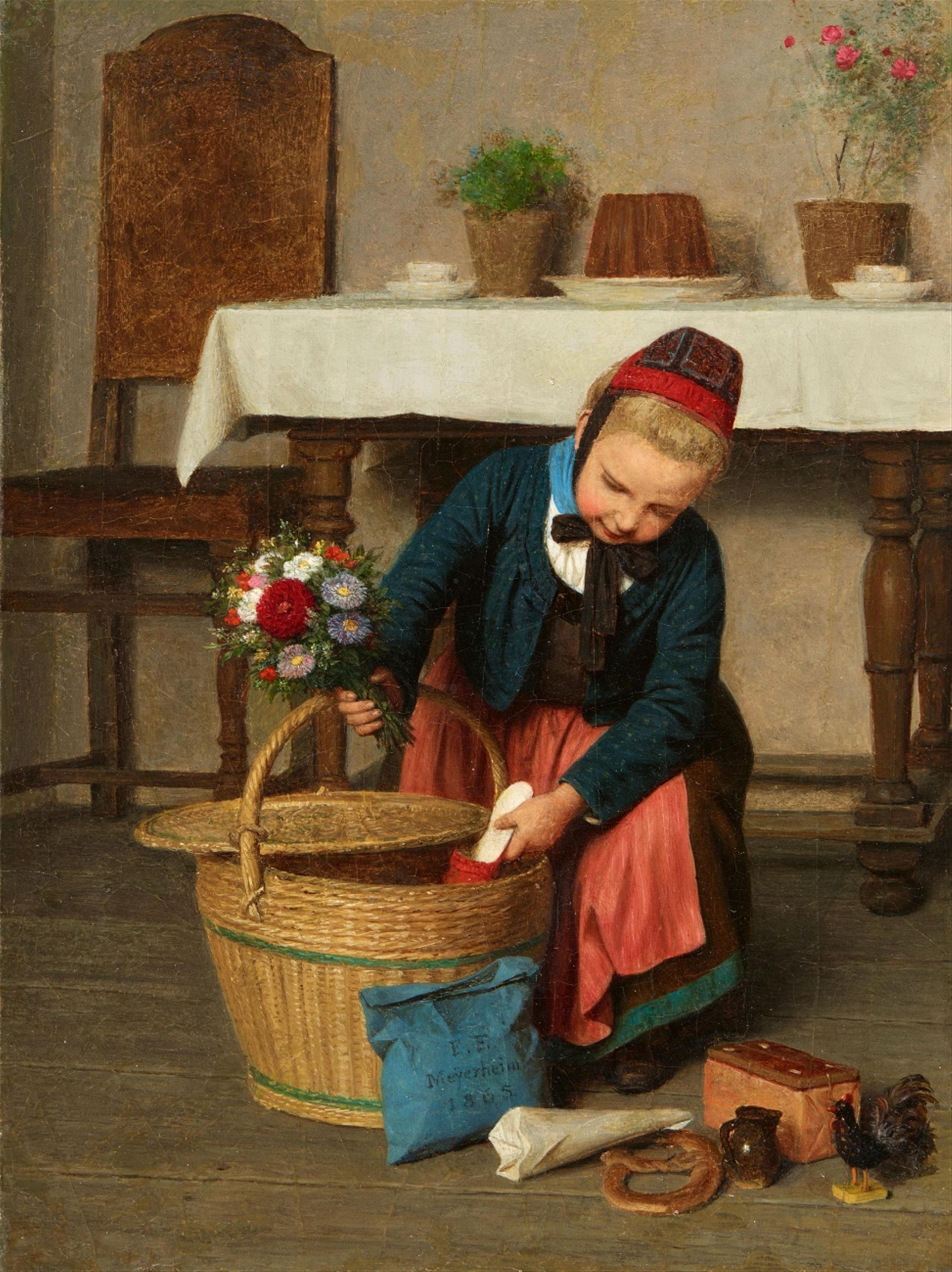 Friedrich Eduard Meyerheim - The Birthday Basket - Painting and Oil Study - image-1