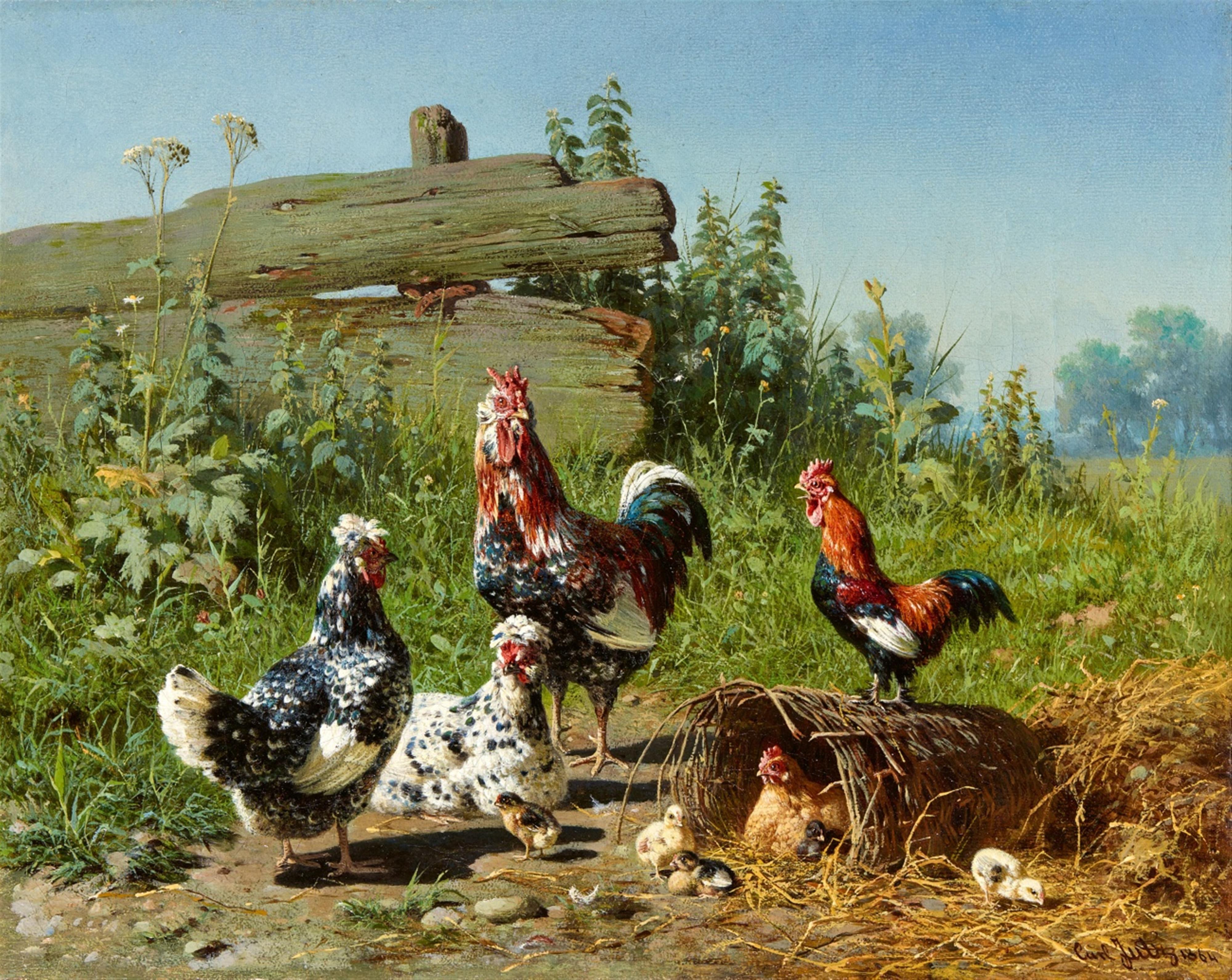 Carl Jutz the Elder - Summer Landscape with Poultry - image-1