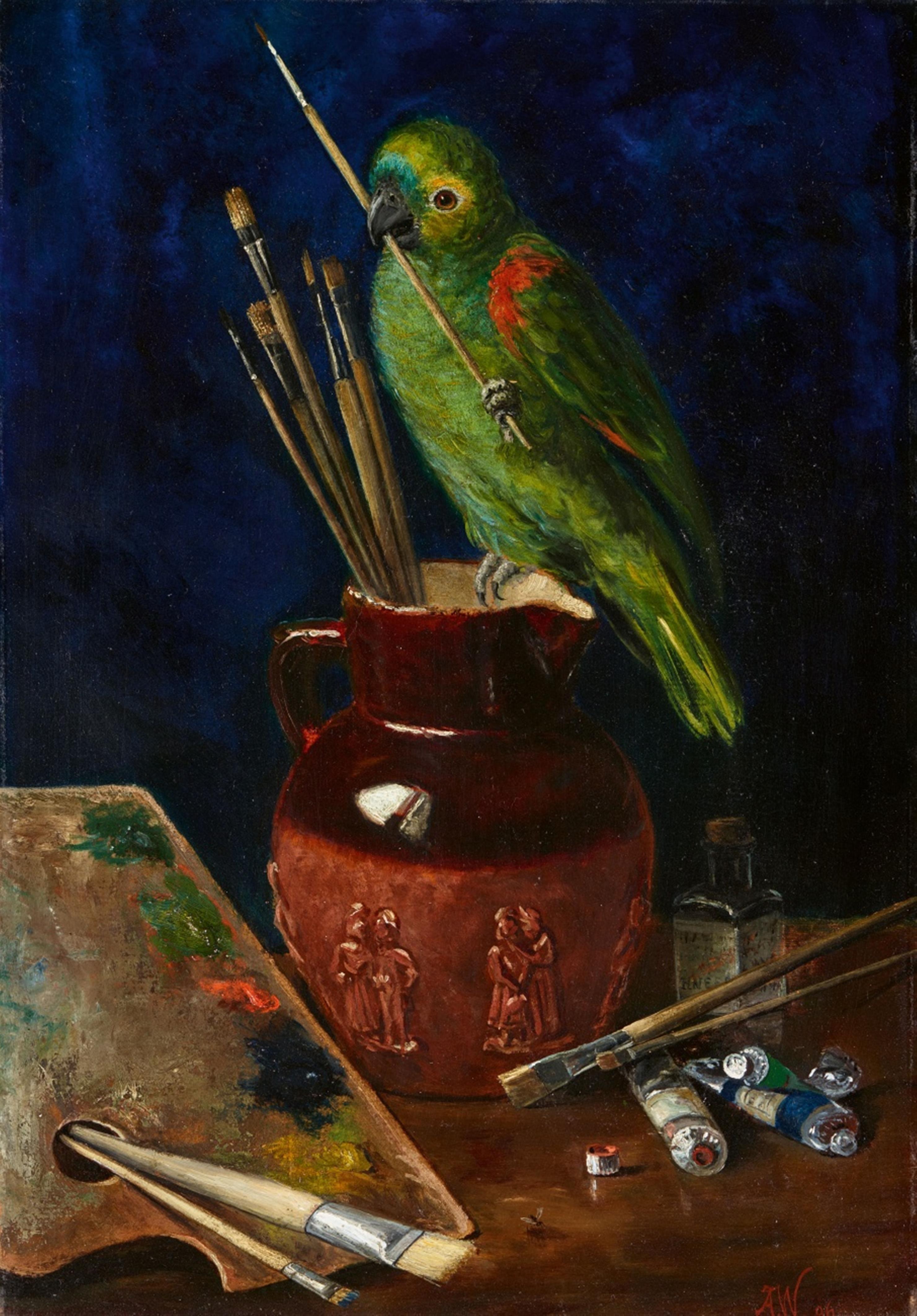 Arthur Wardle - Still Life with Painting Utensils and an Amazon Parrot - image-1