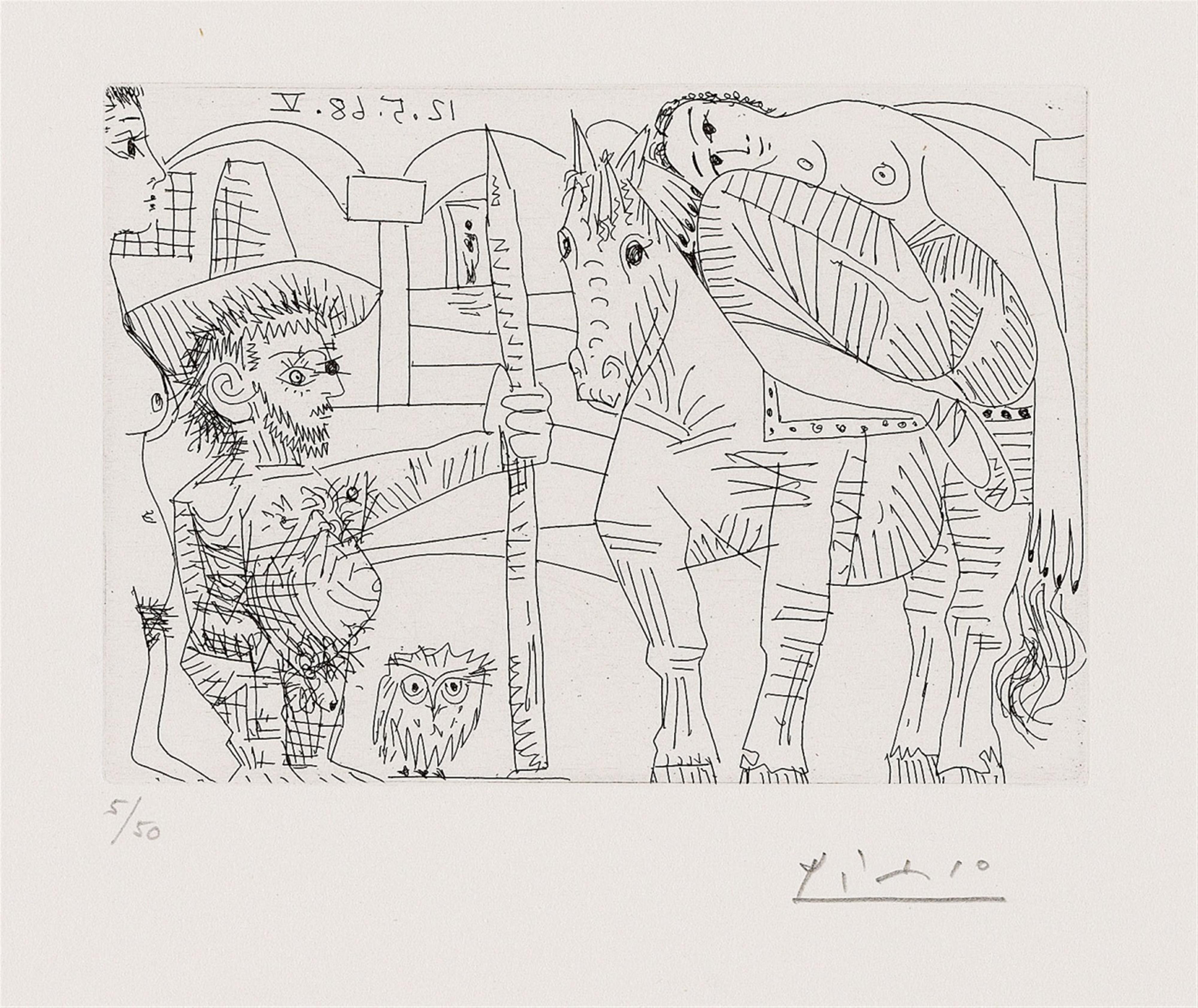 Pablo Picasso - Couple, Hibou et Odalisque à Cheval (Le Départ de la Shunamite?) - image-1