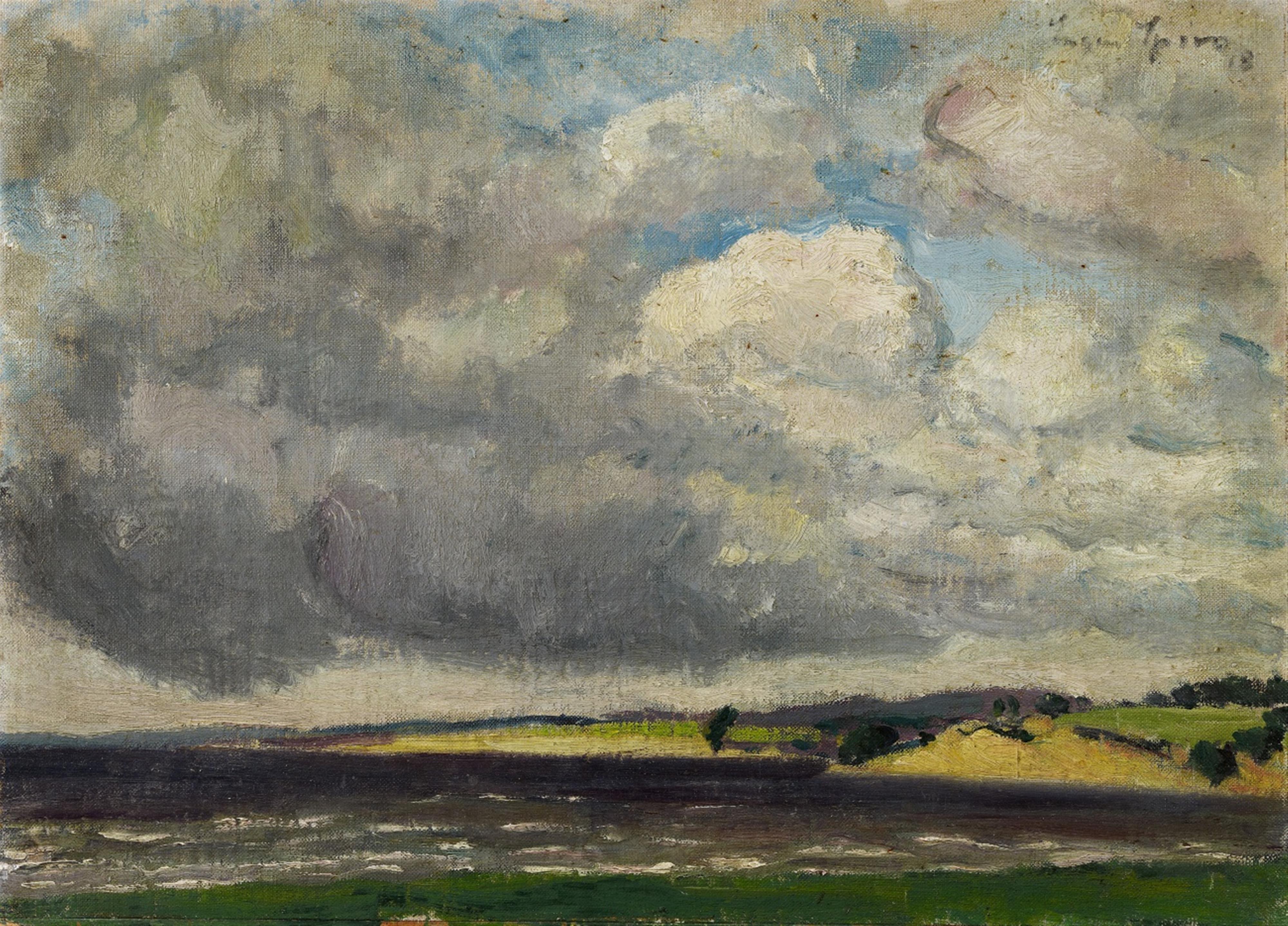 Eugen Spiro - Uferlandschaft mit wolkenverhangenem Himmel - image-1