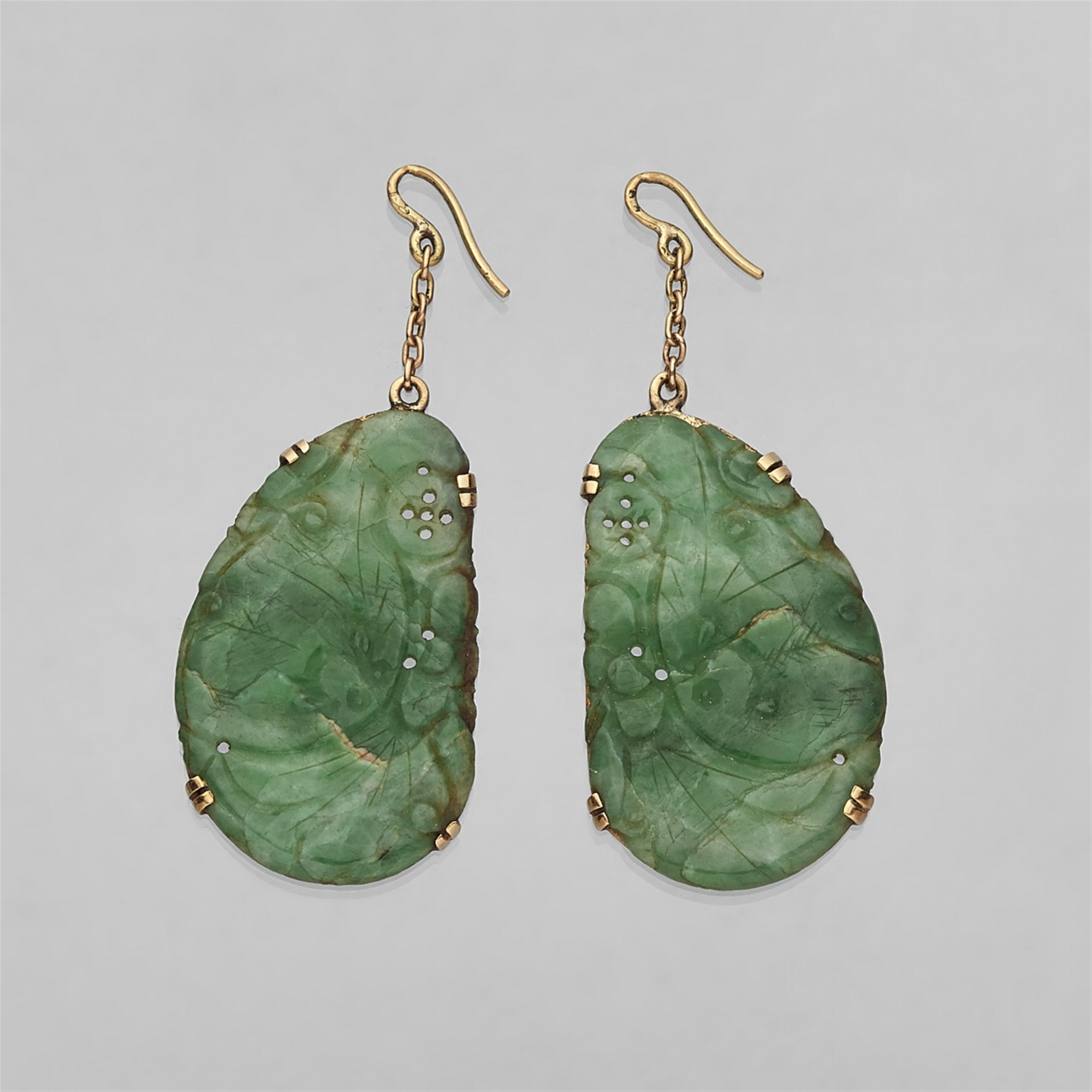 A pair of apple-green jadeite earrings - image-1