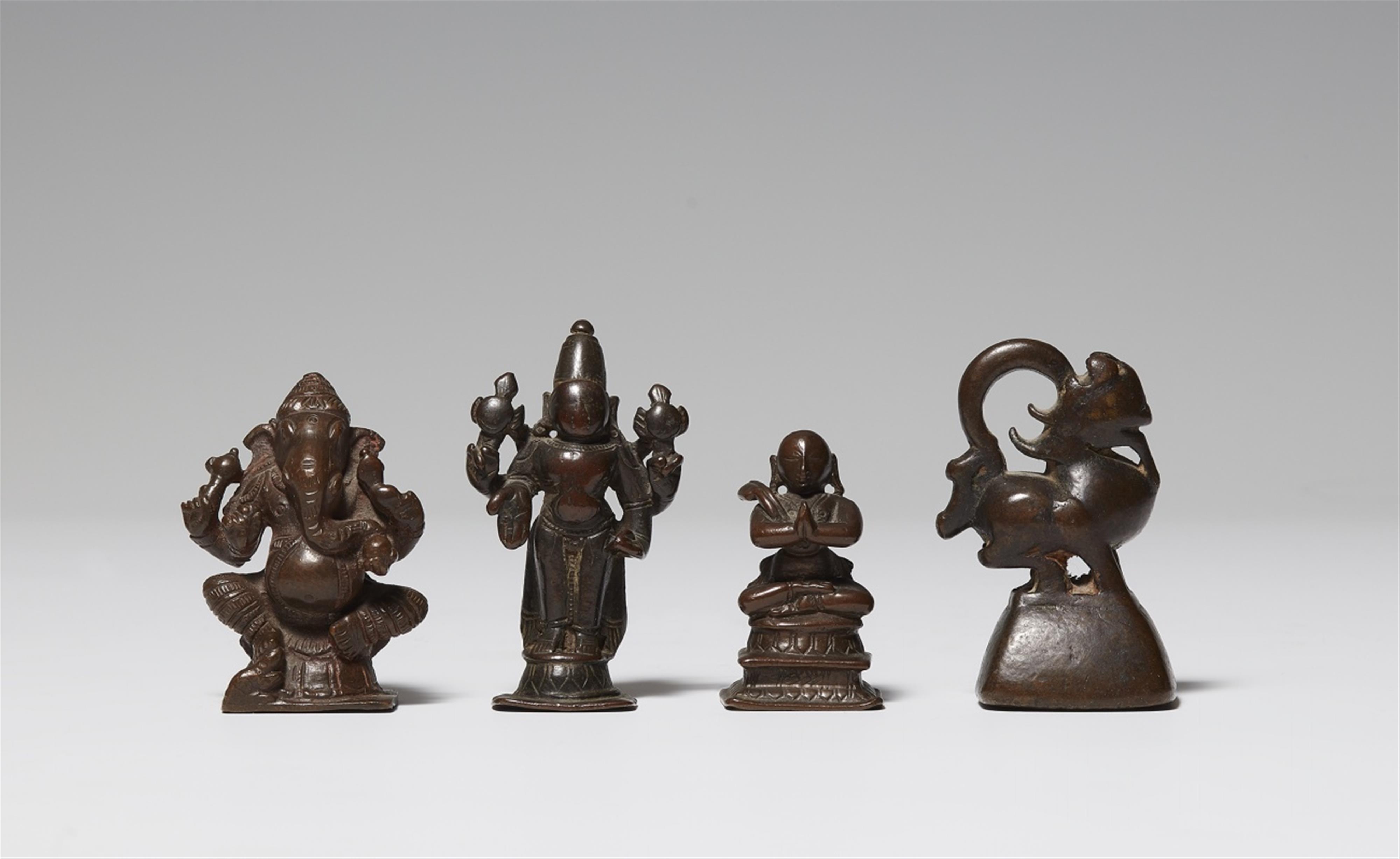 Three South Indian copper alloy figures. 16th /19th century and a Burmese bronze opium weight - image-1