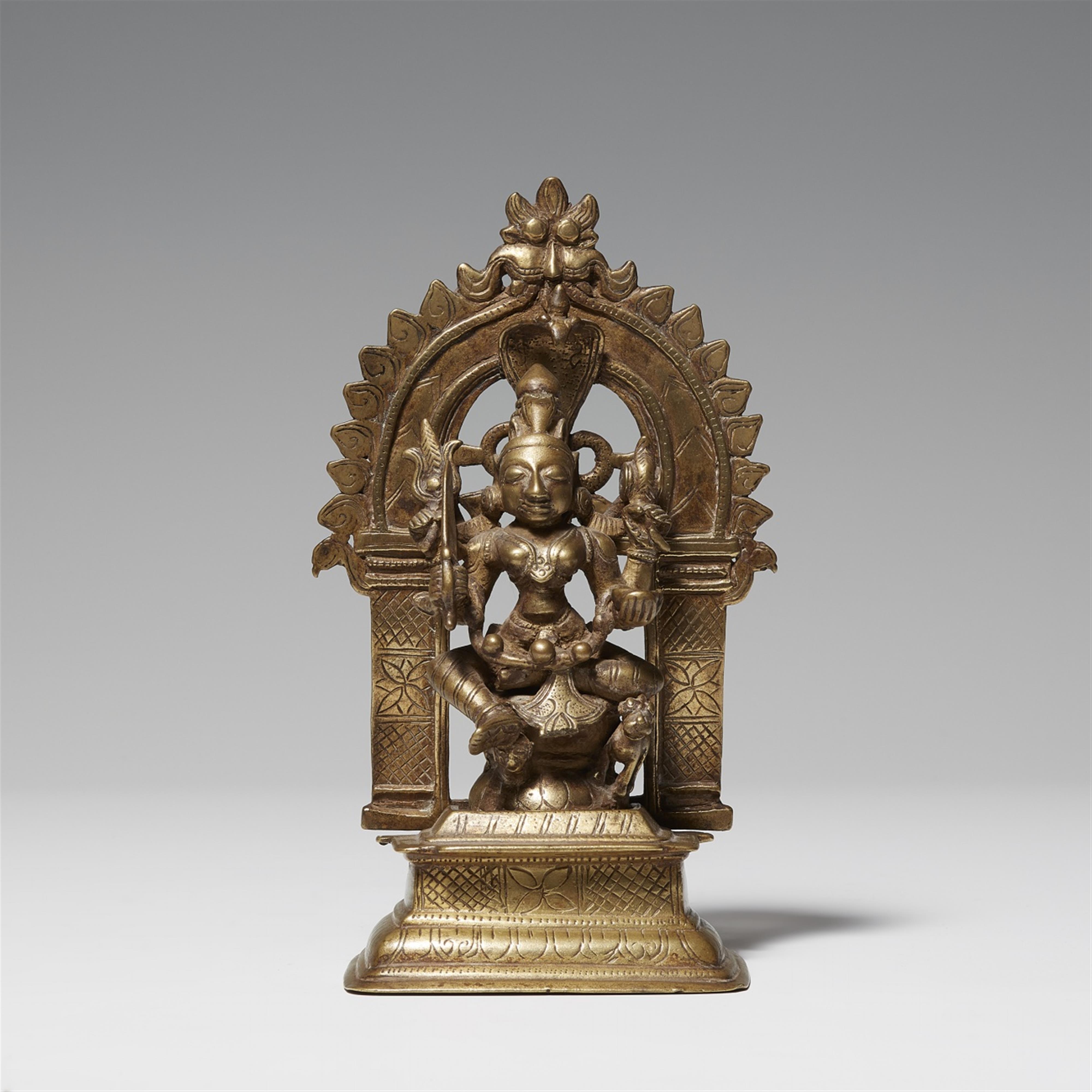 A Rajasthani copper alloy altar of a four-armed Durga. 19th century - image-1