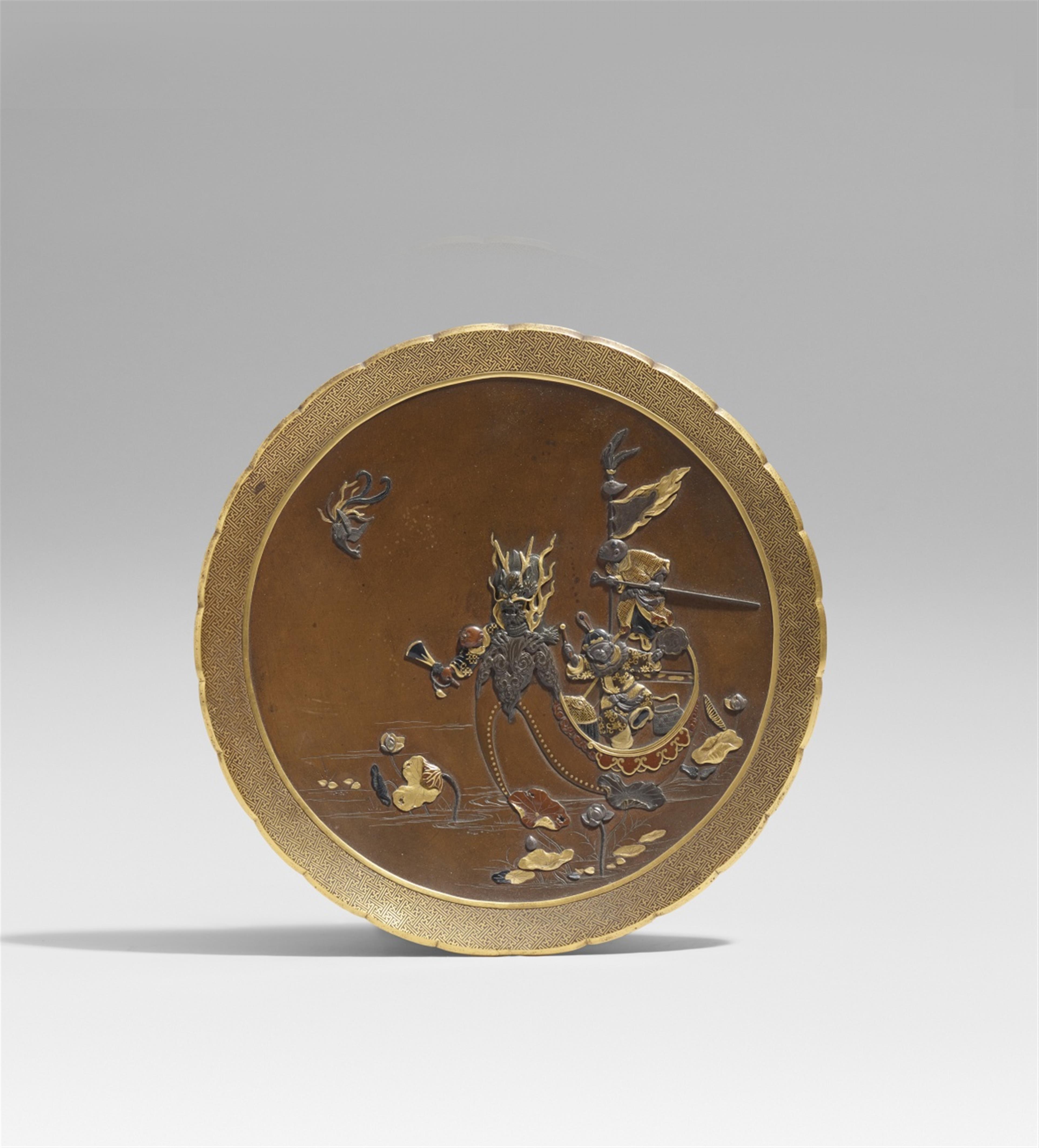 An Inoue bronze and mixed metal plate. Late 19th century - image-1