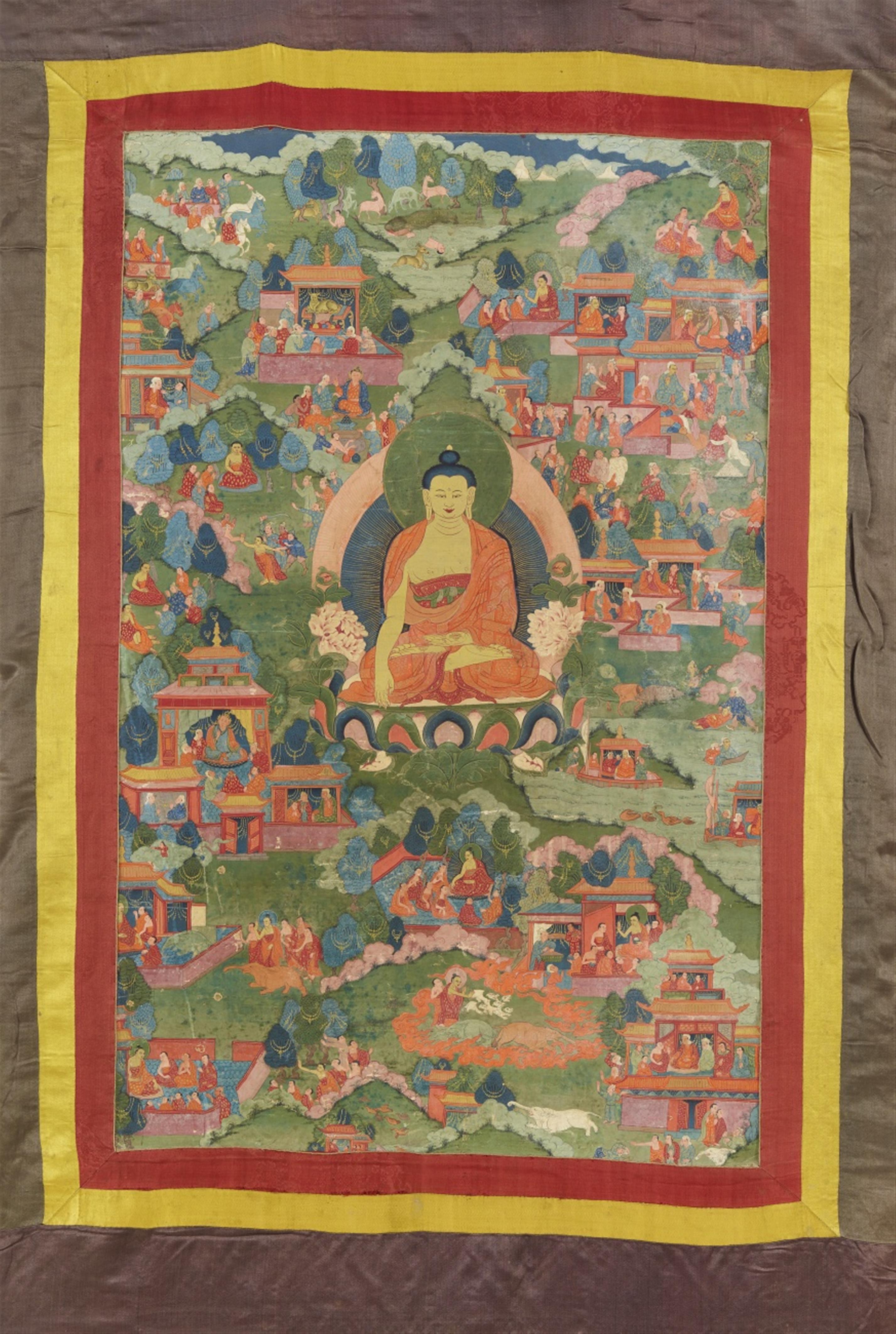 A Tibetan avadana thangka of Buddha Shakyamuni. 18th/19th century - image-1