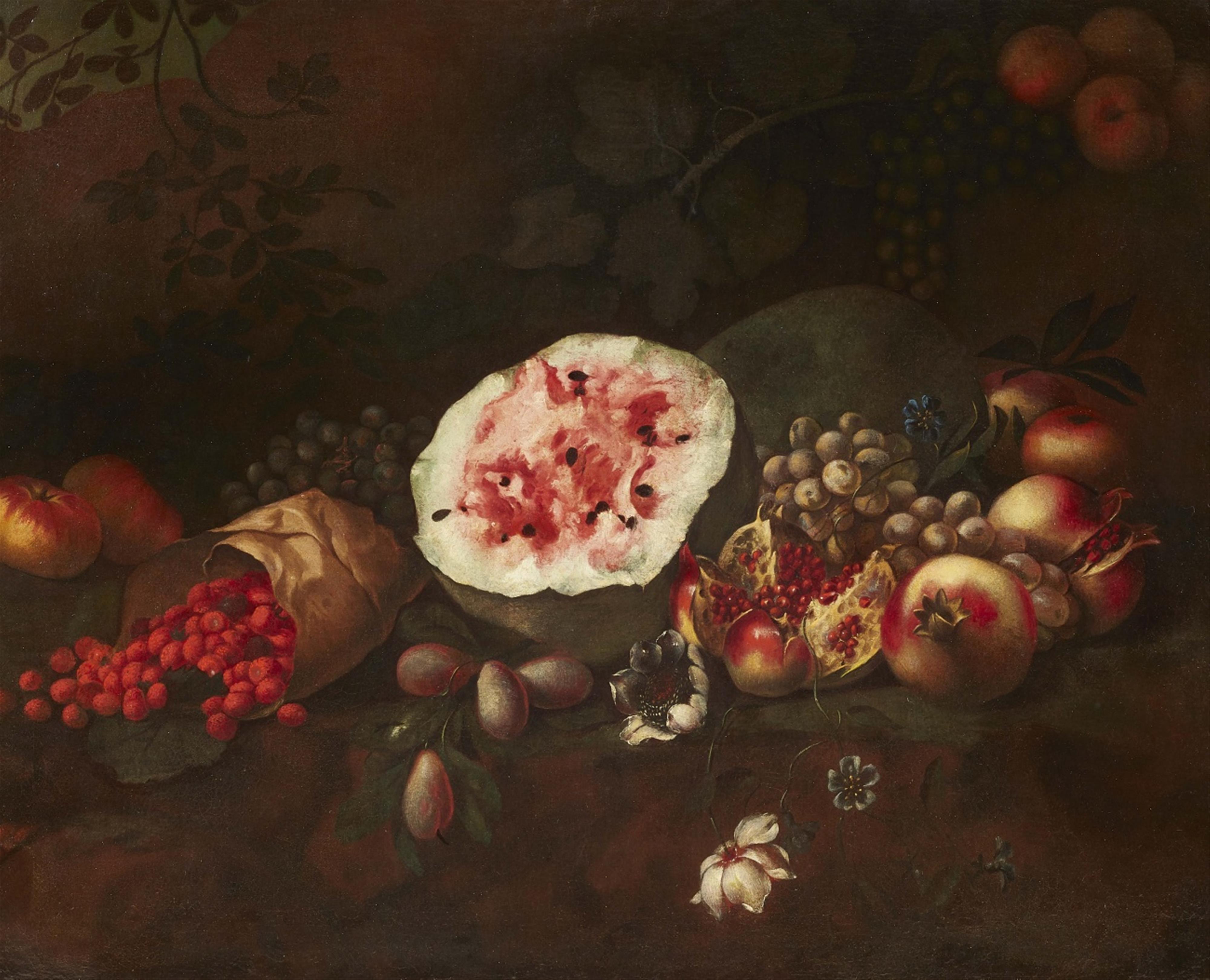 Tommaso Realfonso, Umkreis - Stillleben mit Wassermelone, Himbeeren, Trauben und Granatapfel - image-1