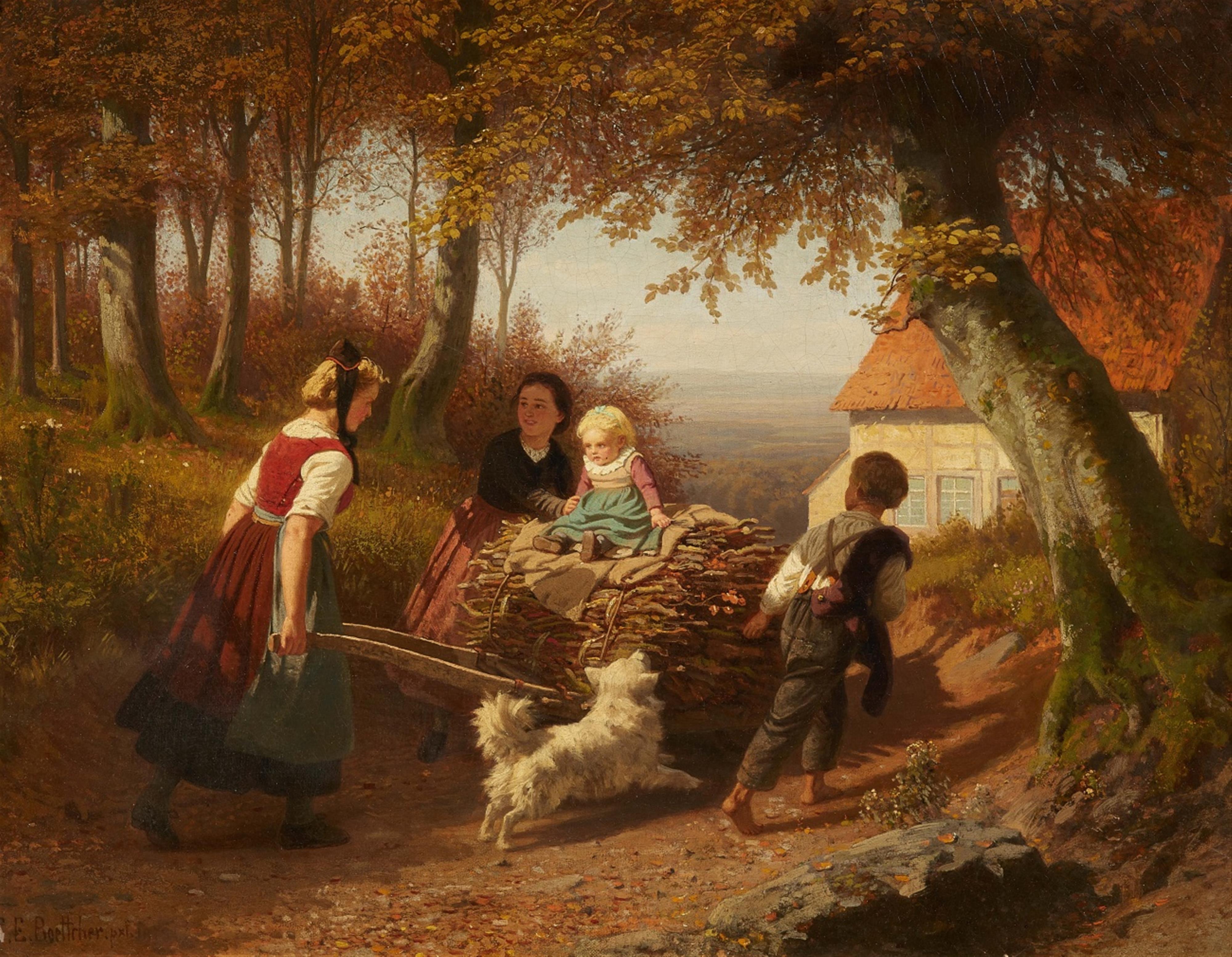 Christian Eduard Boettcher - Children Collecting Firewood - image-1