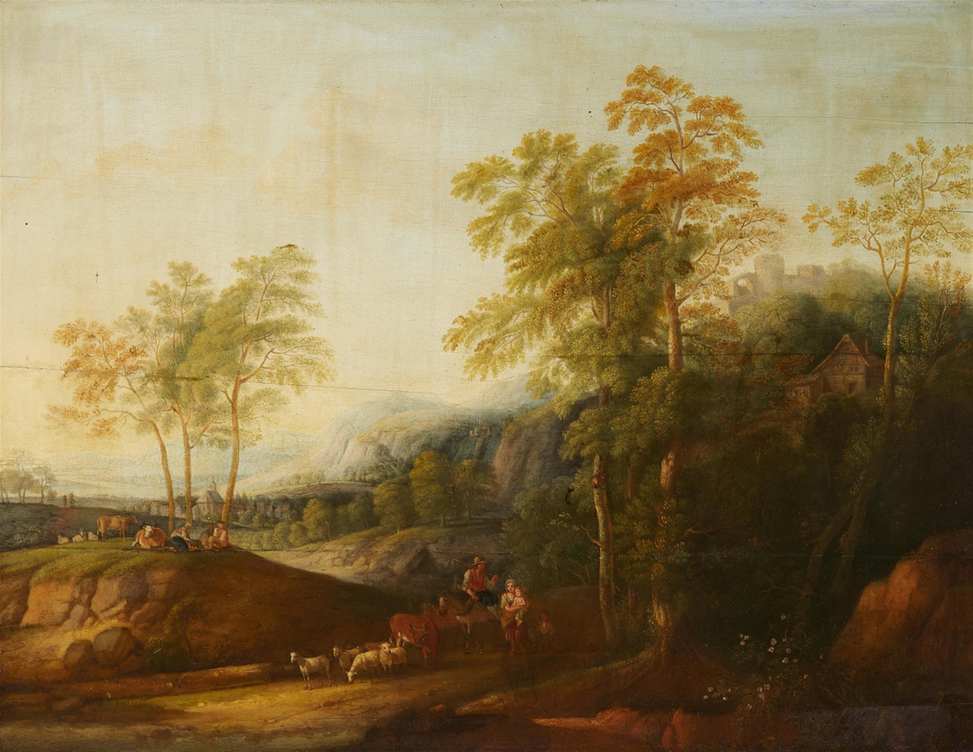 Deutscher Künstler des frühen 19. Jahrhunderts - Paar Gemälde Flusslandschaften mit Hirten und Herde - image-2