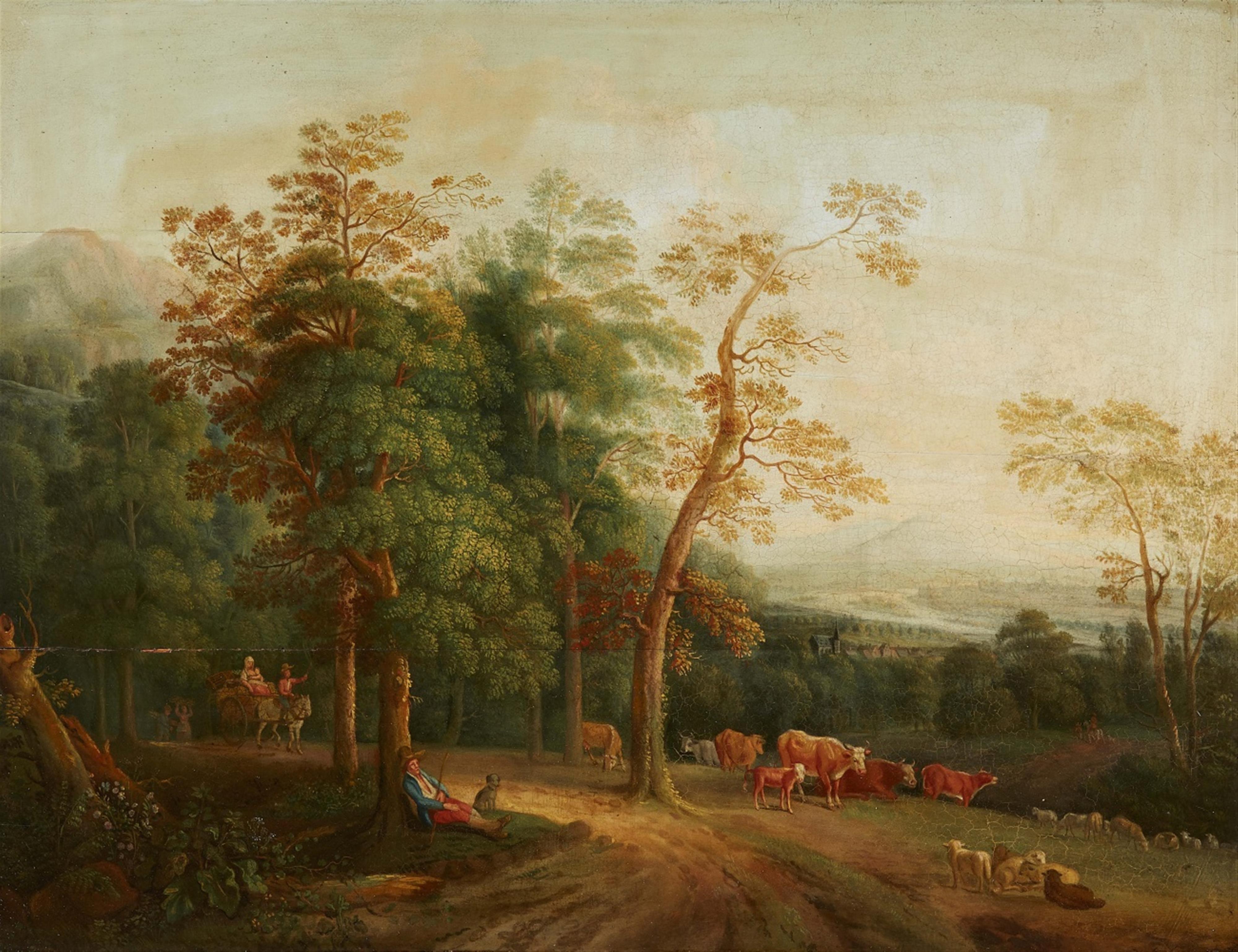 Deutscher Künstler des frühen 19. Jahrhunderts - Paar Gemälde Flusslandschaften mit Hirten und Herde - image-1
