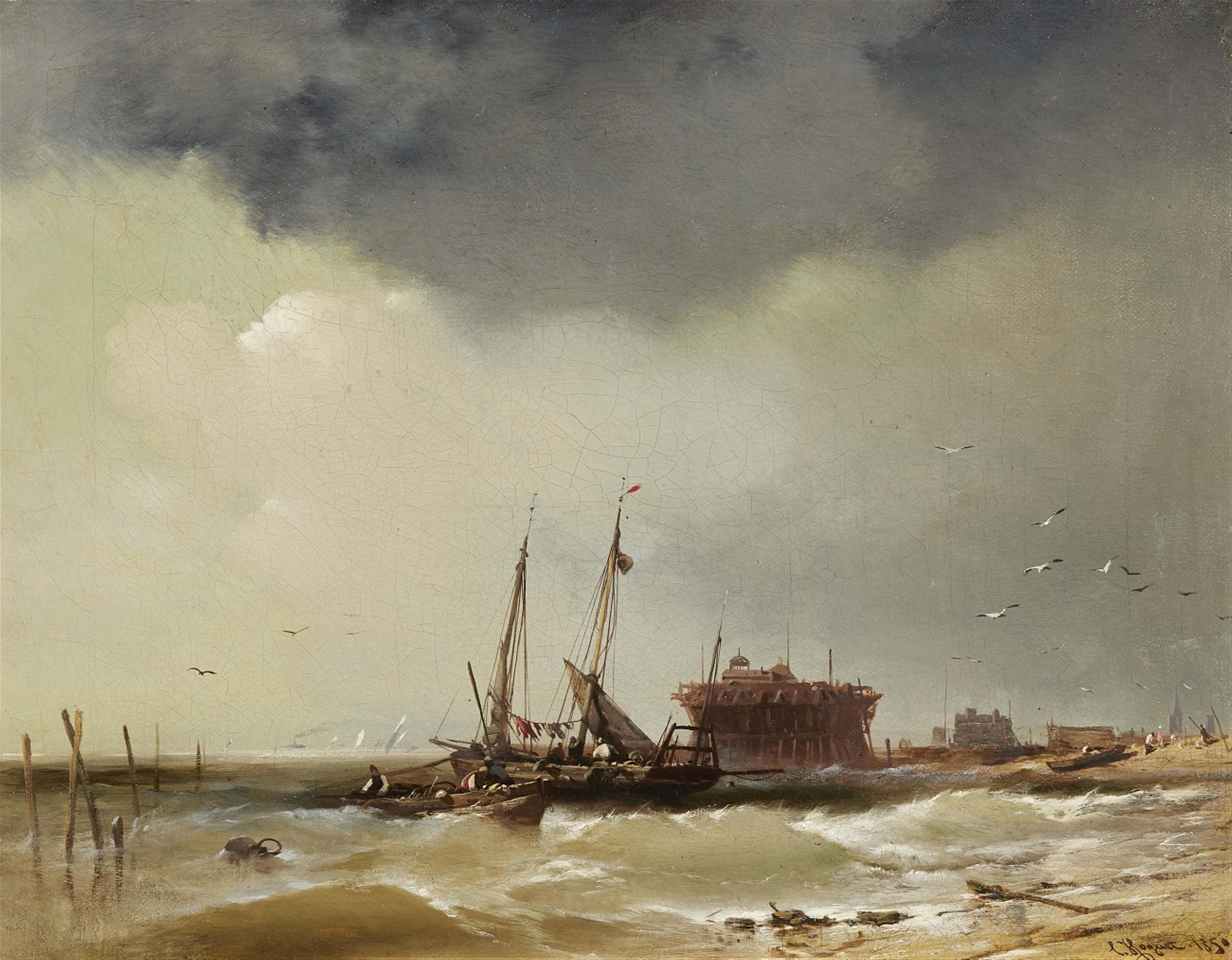 Charles Hoguet - Fisher Boats Landing on a Beach - image-1
