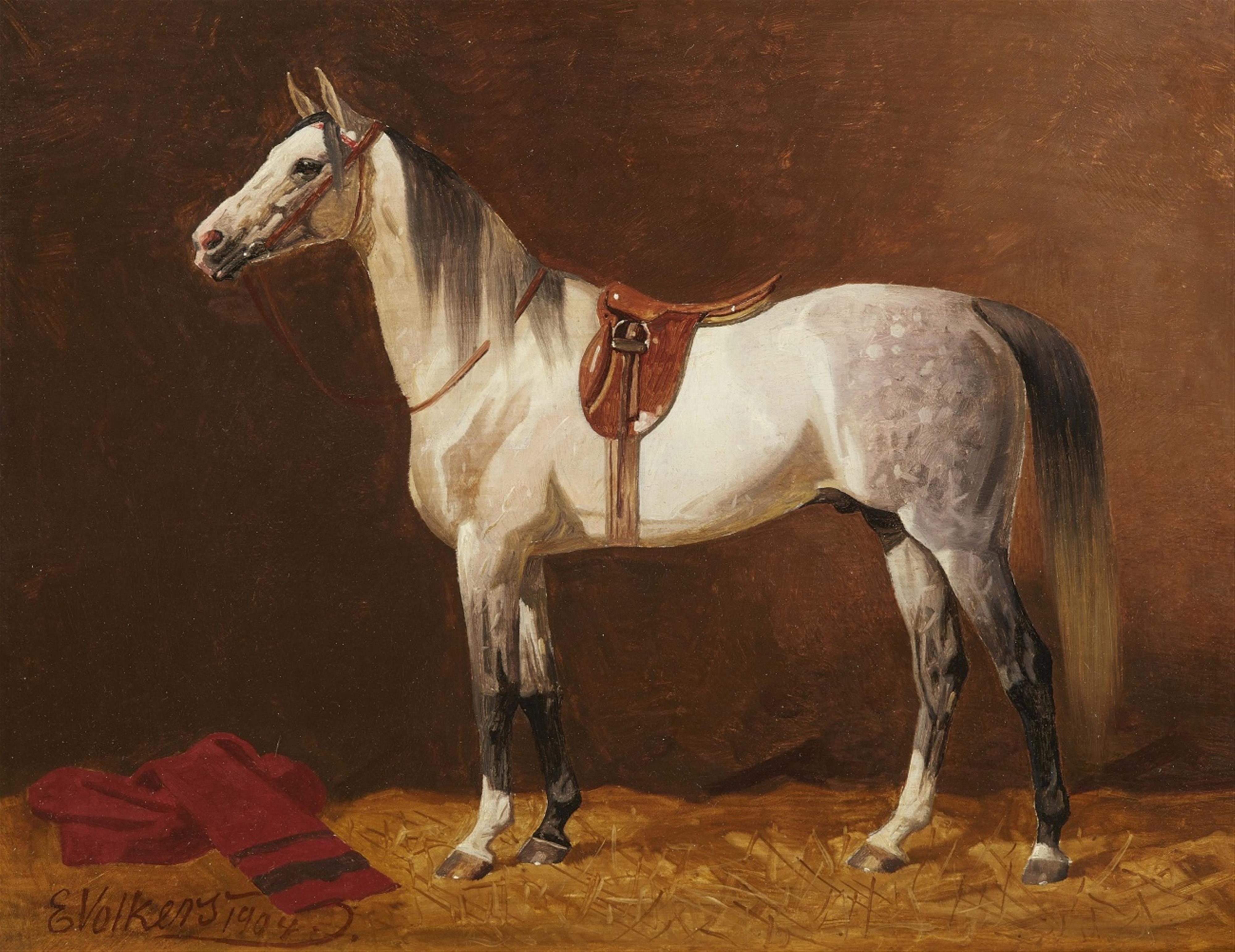 Emil Volkers - Saddled Horse in a Stable - image-1