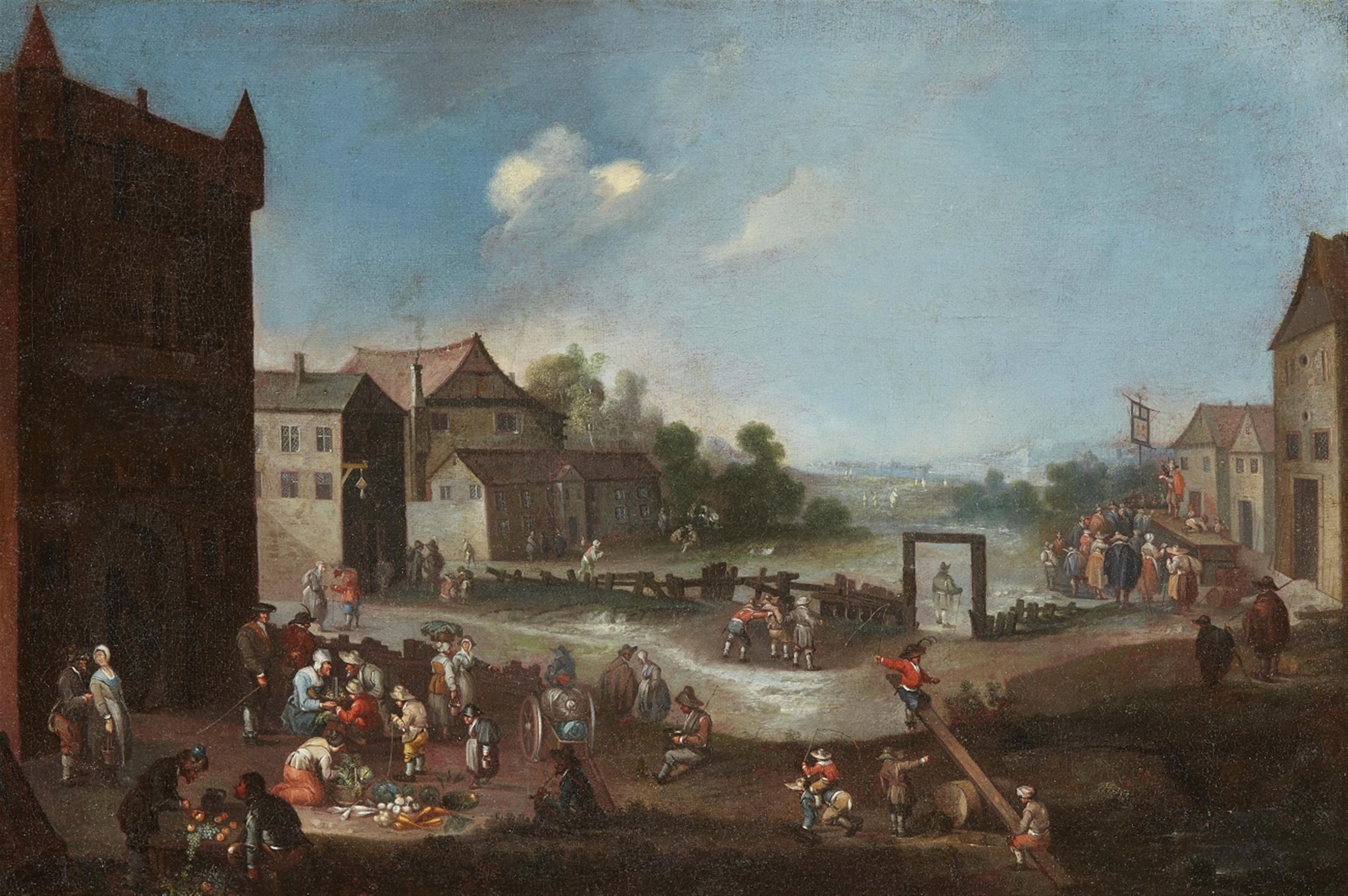 Flämischer Meister des 18. Jahrhunderts - Dorflandschaft mit Jahrmarkt - image-1