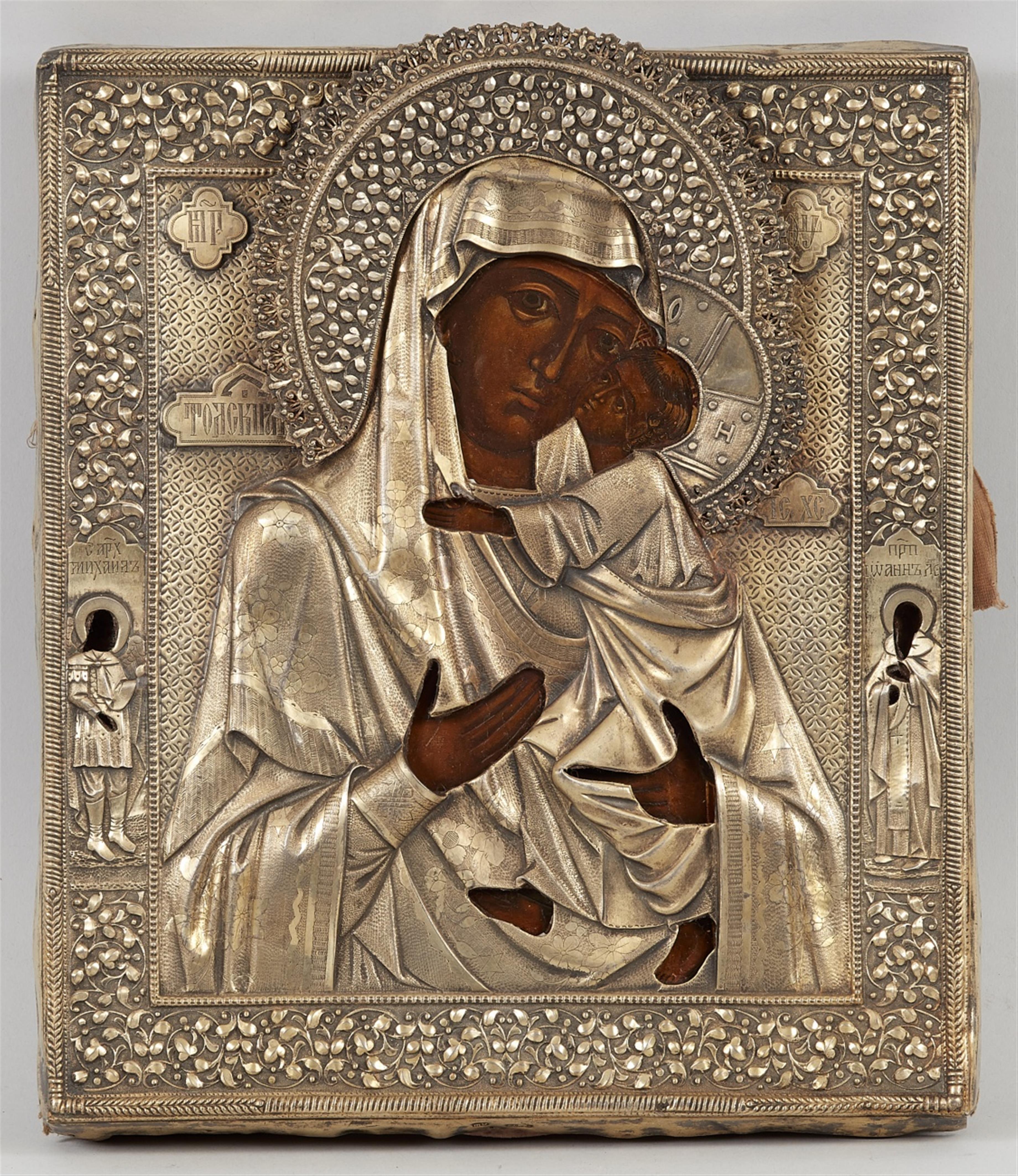 Russia 19. Jahrhundert - Ikone der Gottesmutter von Tolga, am Bildrand der hl. Johannes und der hl. Michael - image-1