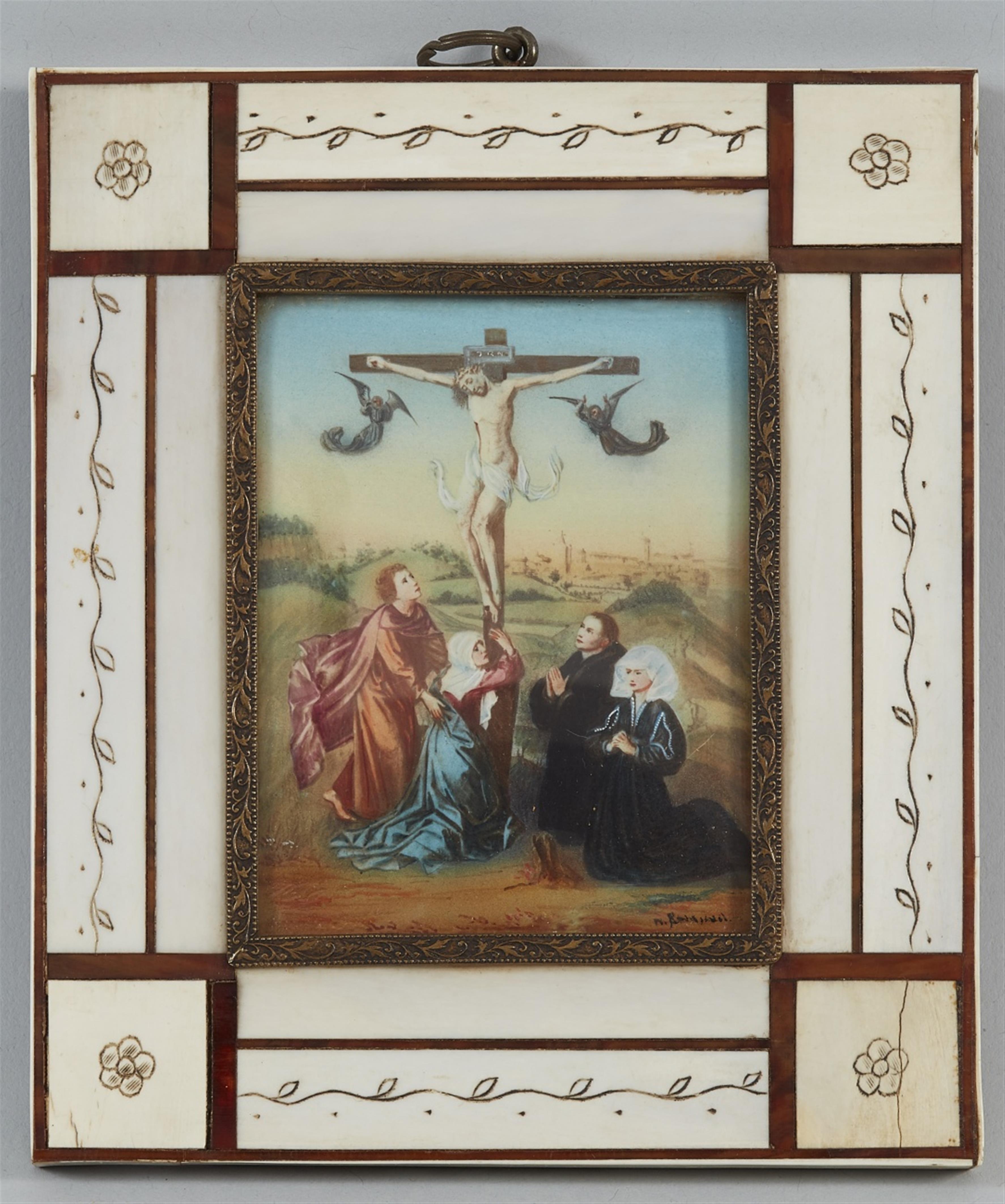 Deutscher Künstler des. 20 Jahrhunderts - Miniatur nach Rogier van der Weydens Mitteltafel des Kreuzigungstriptychons (übermalte Reproduktion) - image-1