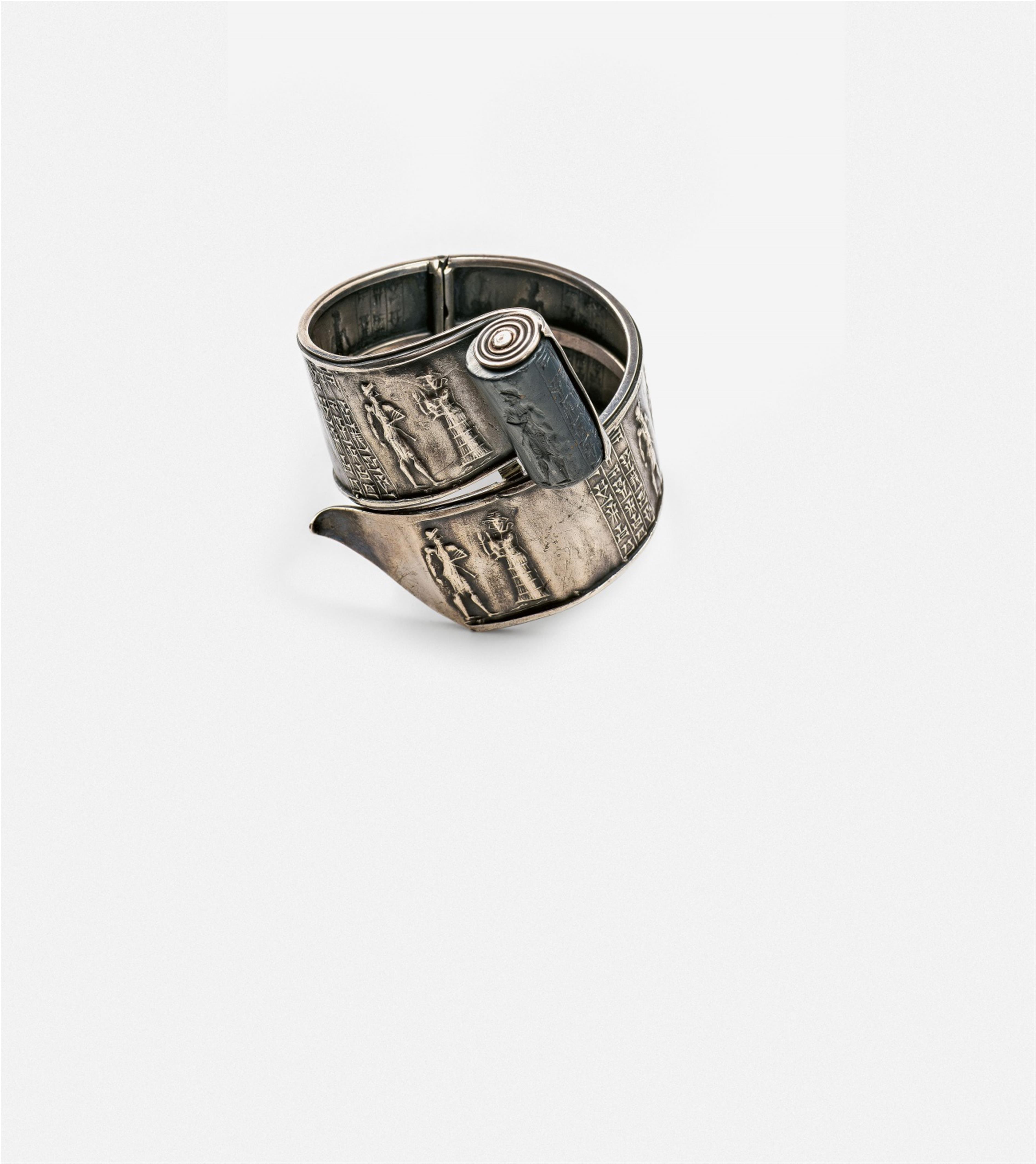 A Sterling silver bangle with a Babylonian cylinder seal - image-1