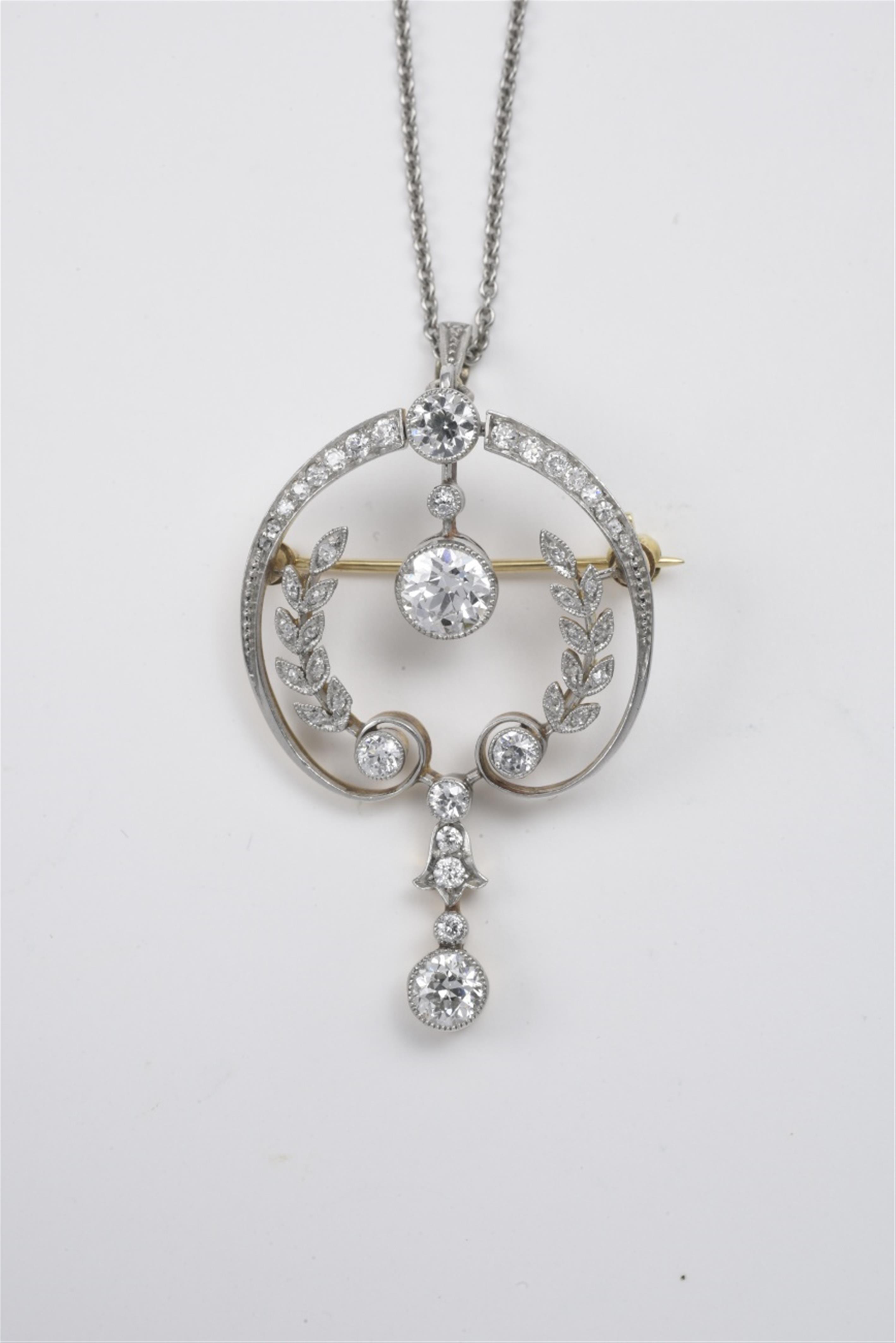 A Belle Epoque 14k gold and diamond pendant brooch - image-1