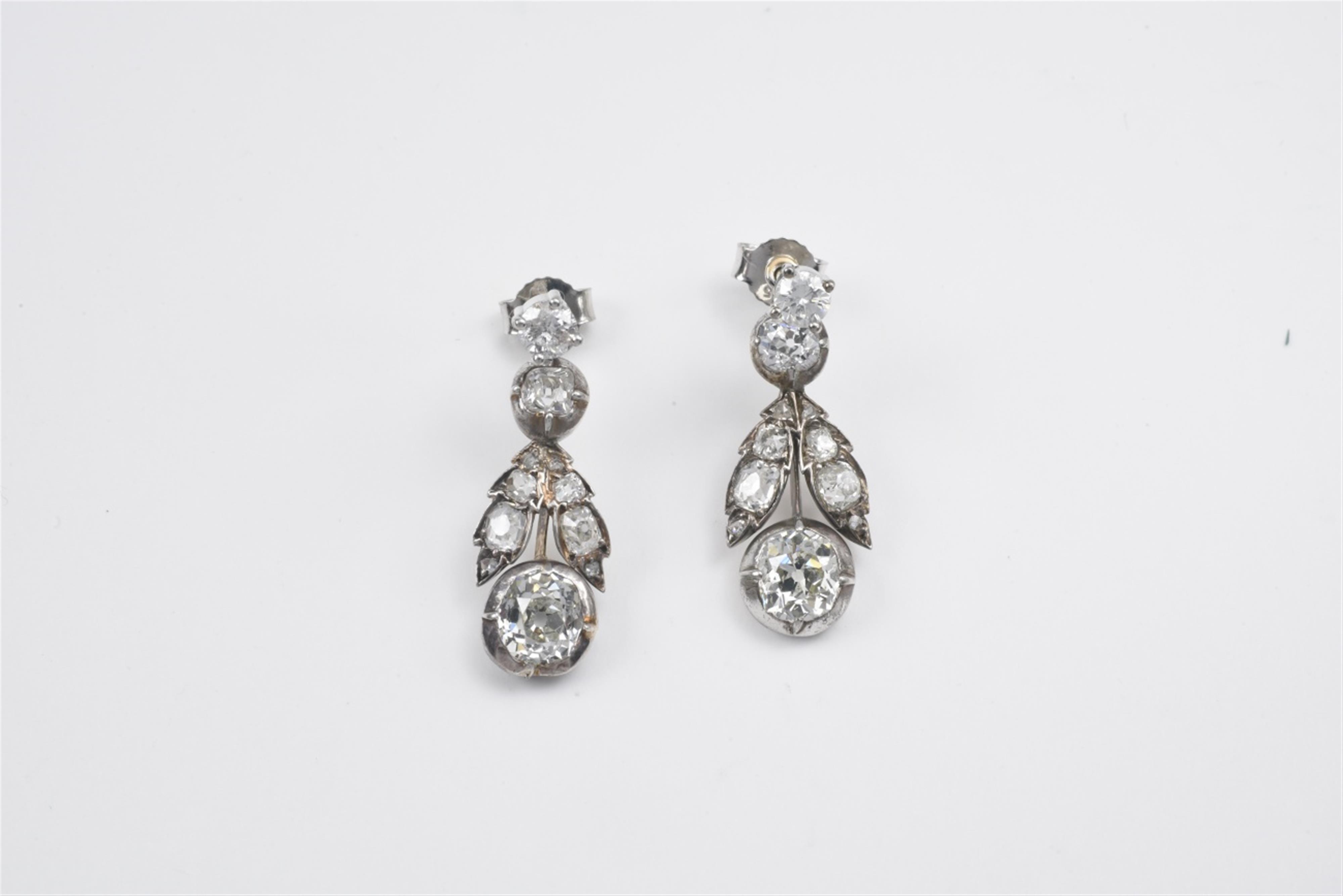 A pair of silver and diamond Belle Epoque pendant earrings - image-1