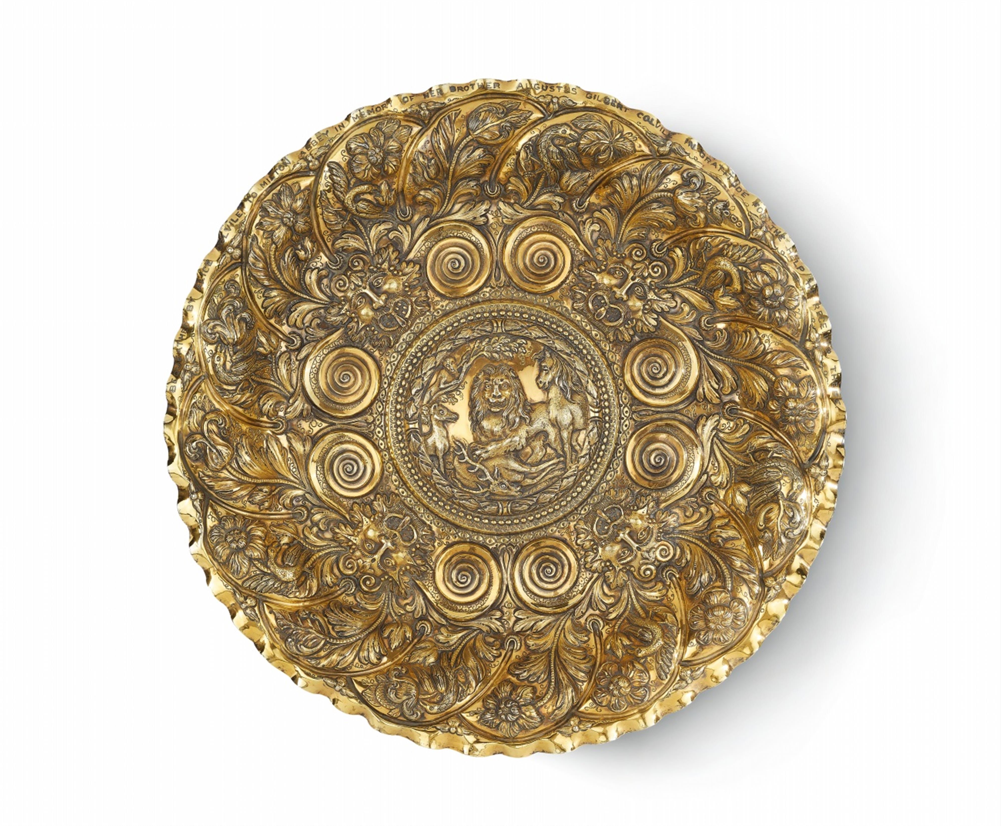 A large Portuguese silver gilt charger - image-1