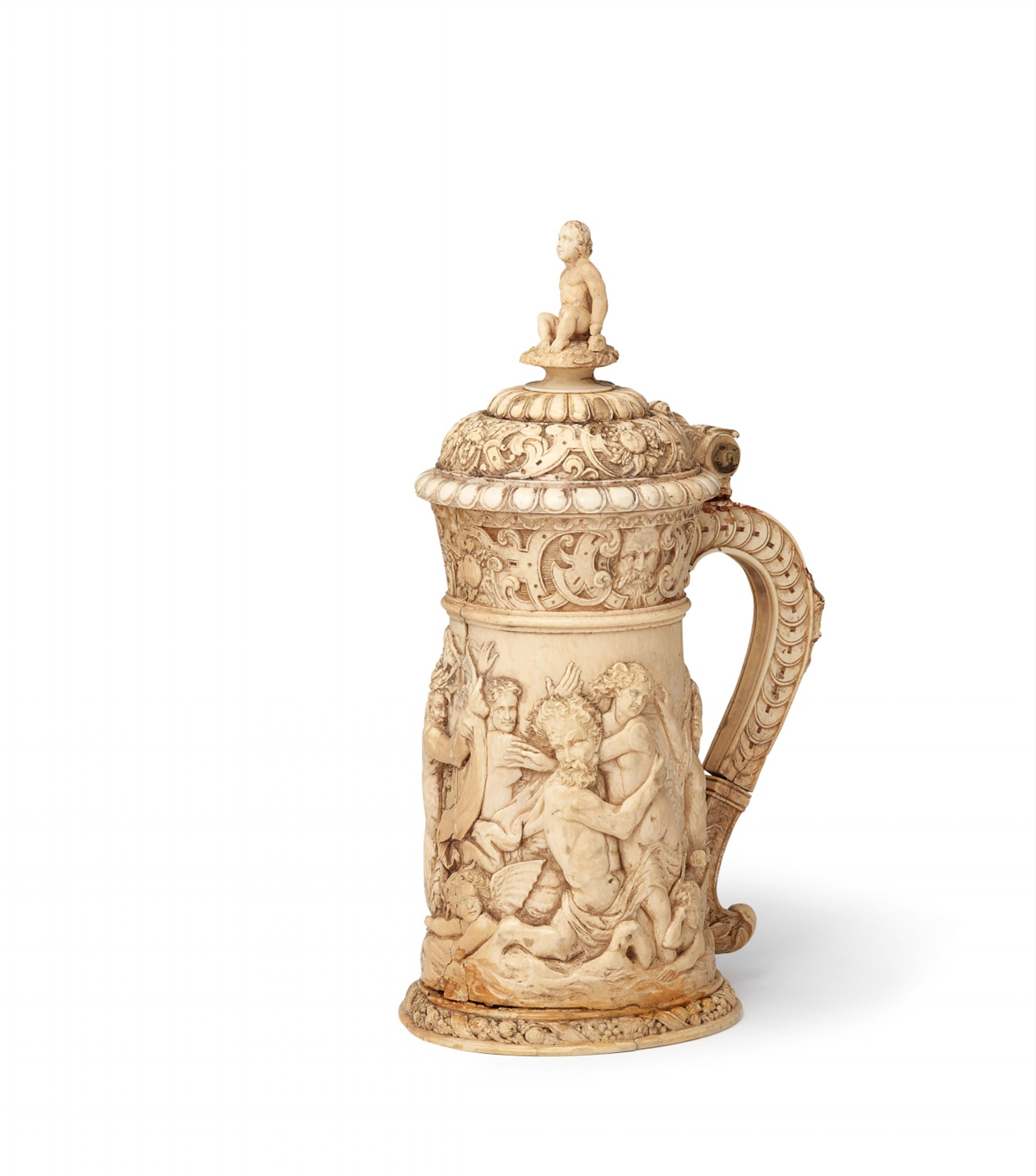 A carved ivory tankard with sea gods - image-2