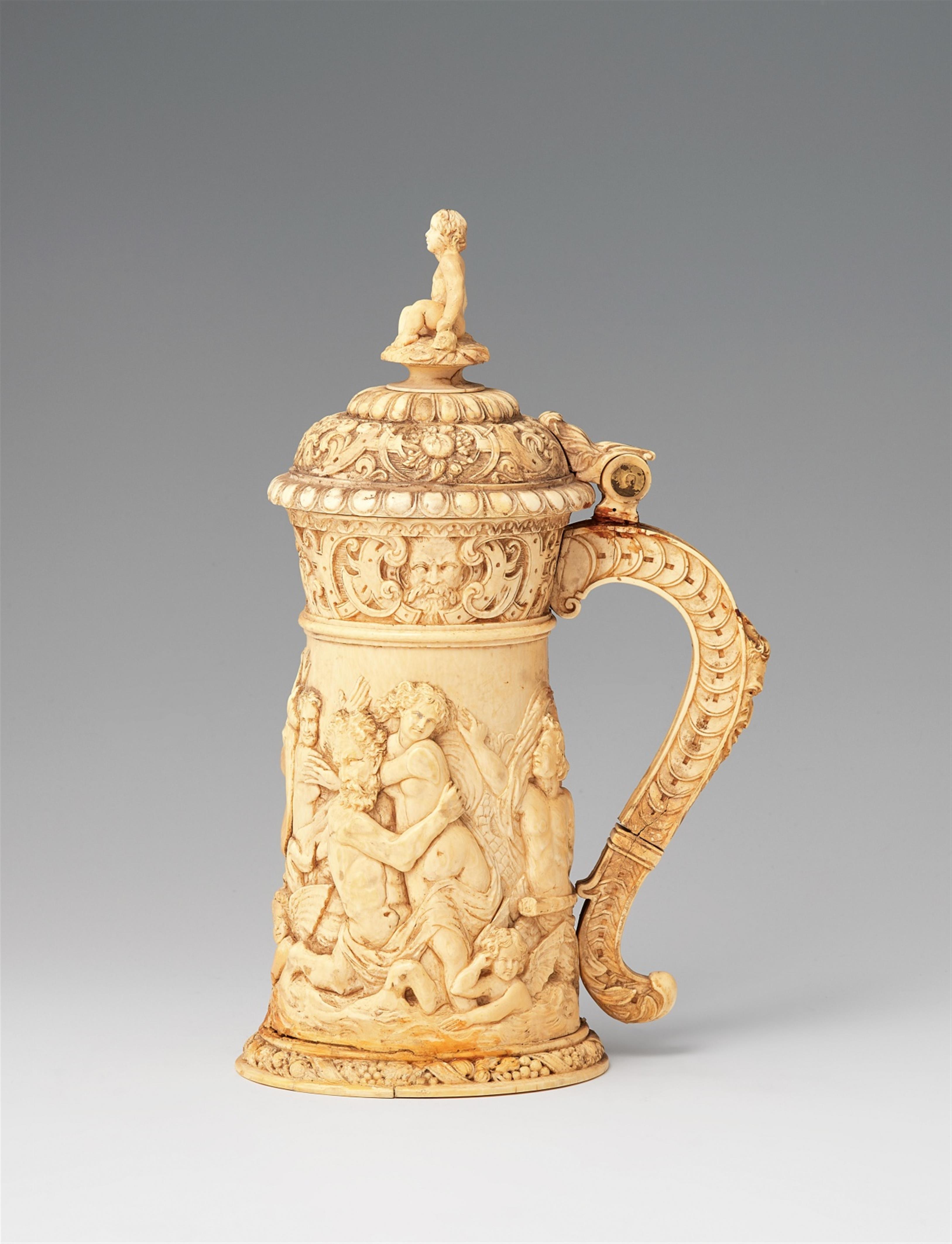 A carved ivory tankard with sea gods - image-4