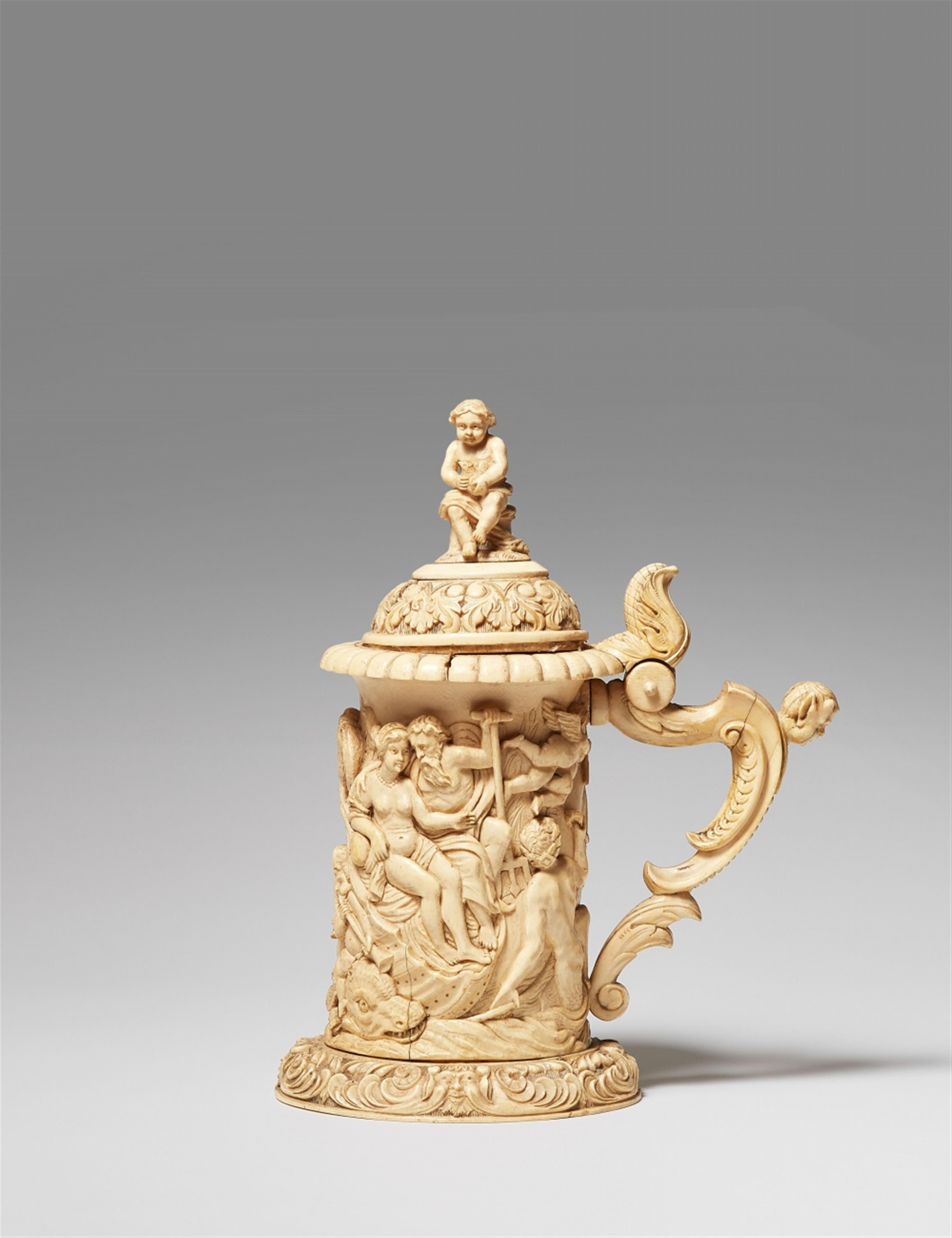 A carved ivory tankard with Neptune and Amphitrite - image-1