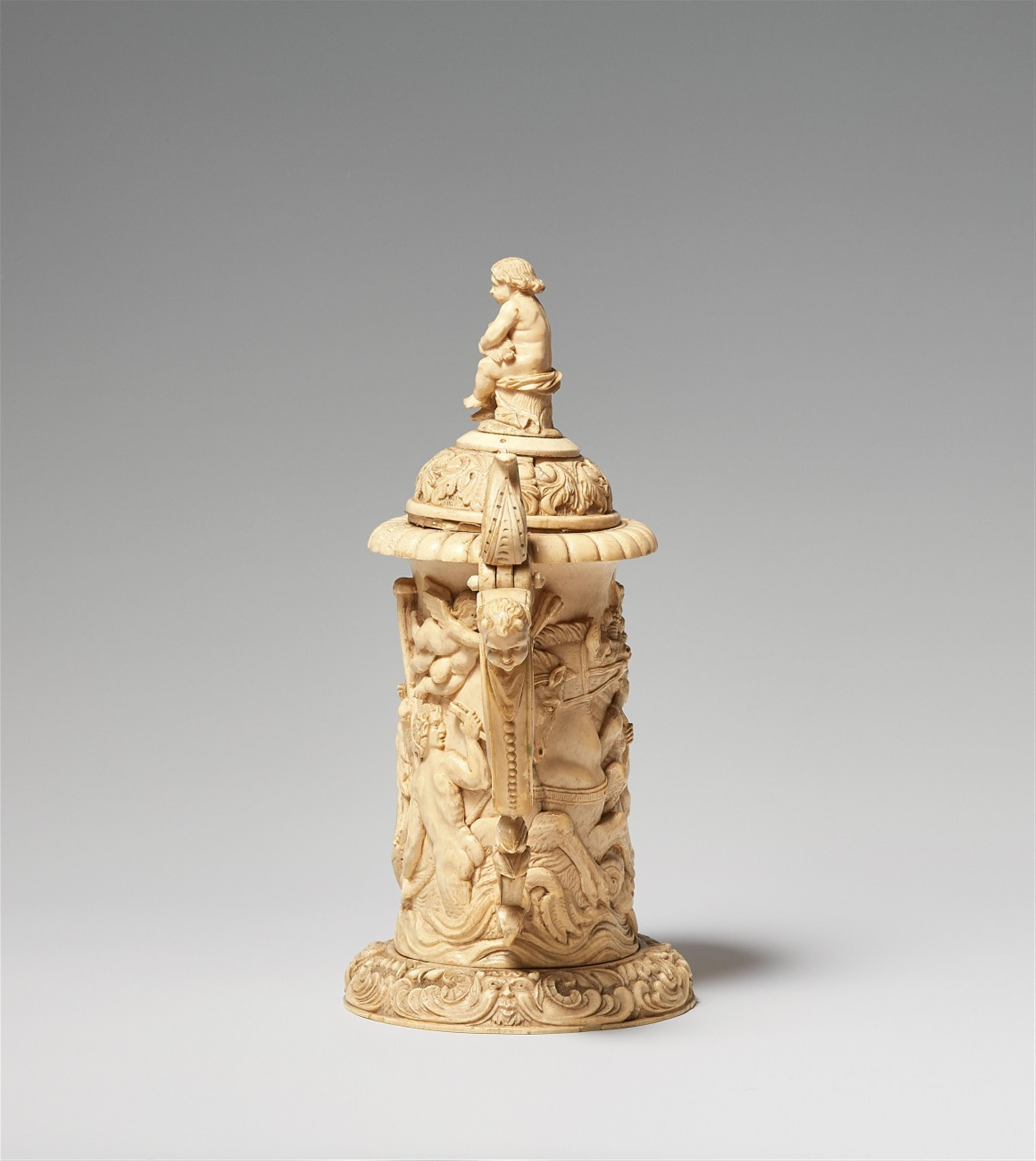 A carved ivory tankard with Neptune and Amphitrite - image-2