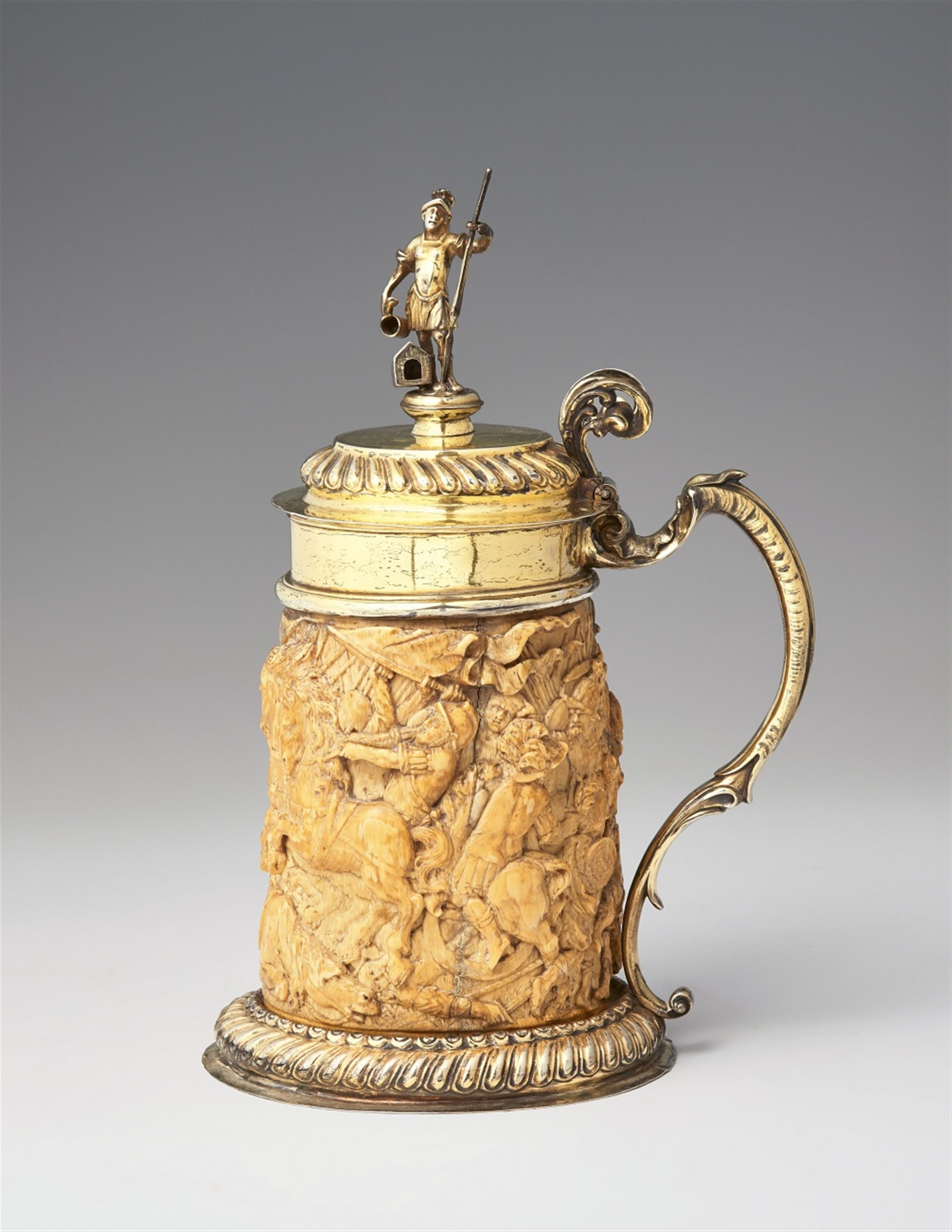 A large silver-mounted ivory tankard with Saint Florian - image-1