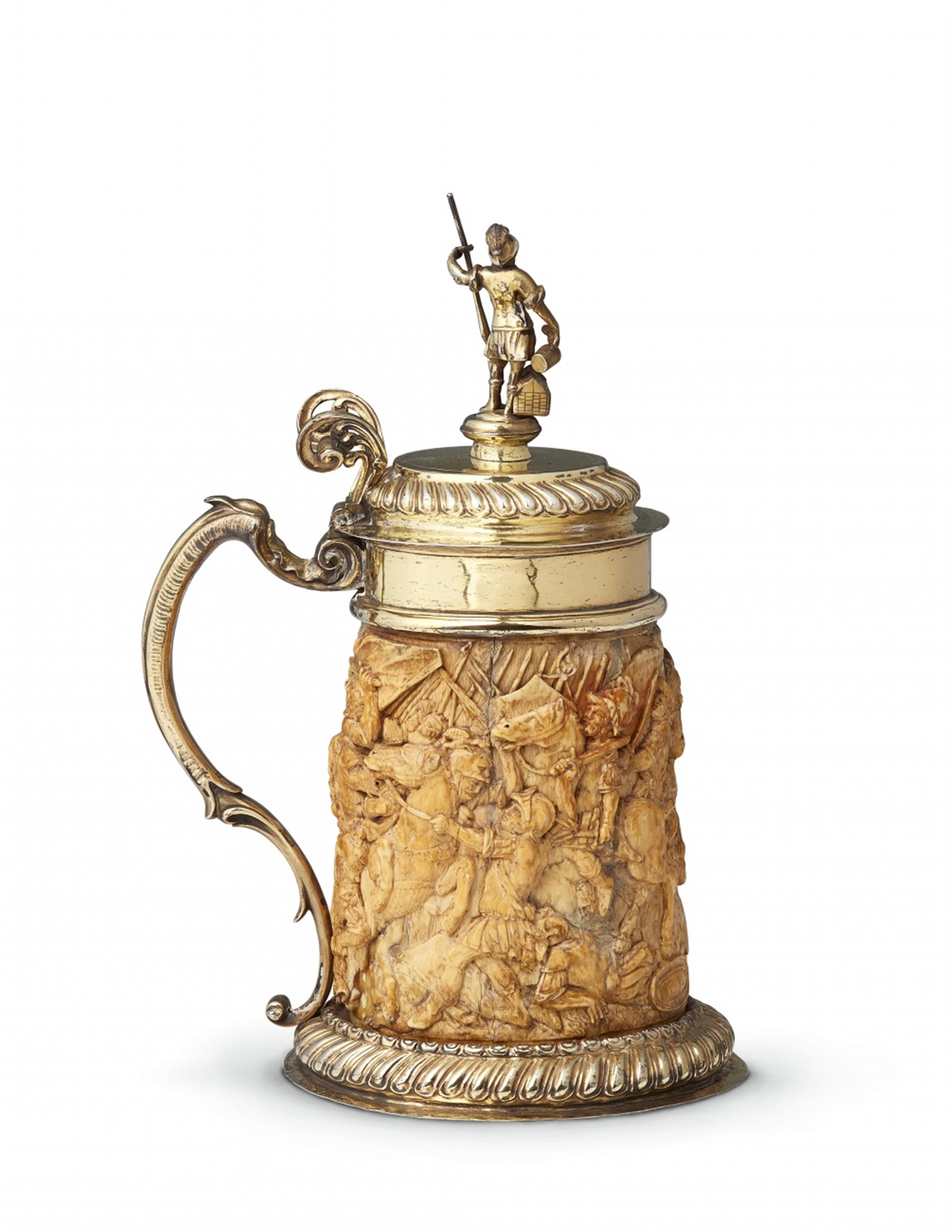 A large silver-mounted ivory tankard with Saint Florian - image-3